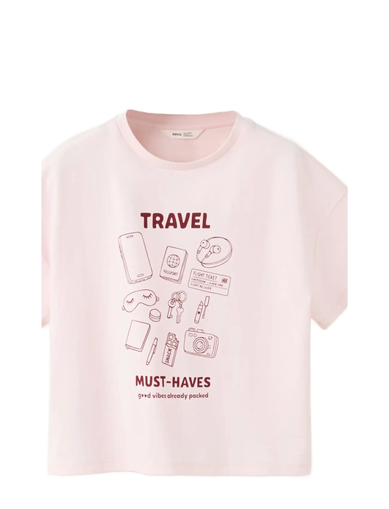 Mango Printed Cotton-Blend T-Shirt, 164, T-shirts, Rosa - Short-sleeved, Kinder