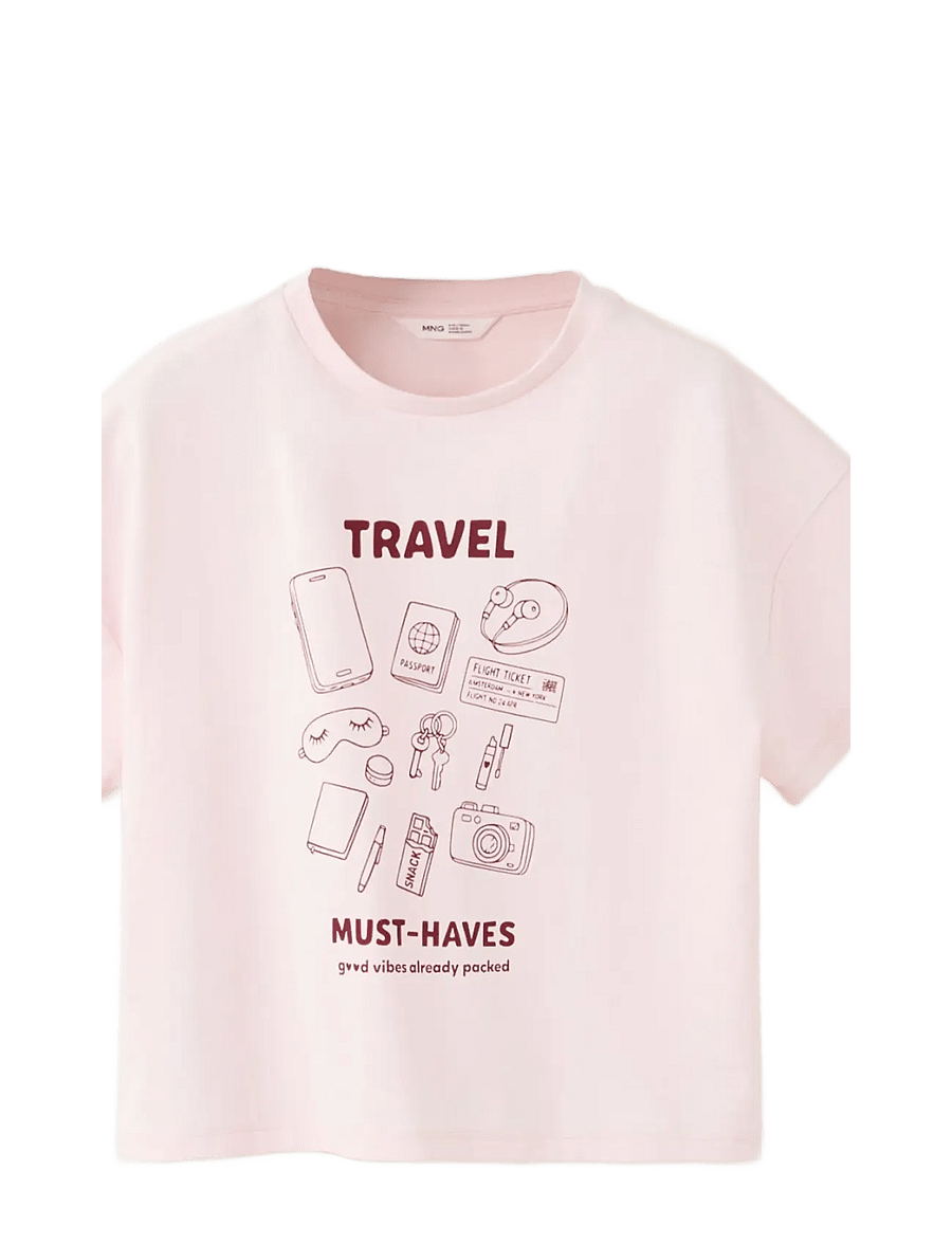 Mango - Printed cotton-blend t-shirt - kortärmade t-shirts - pink - 0