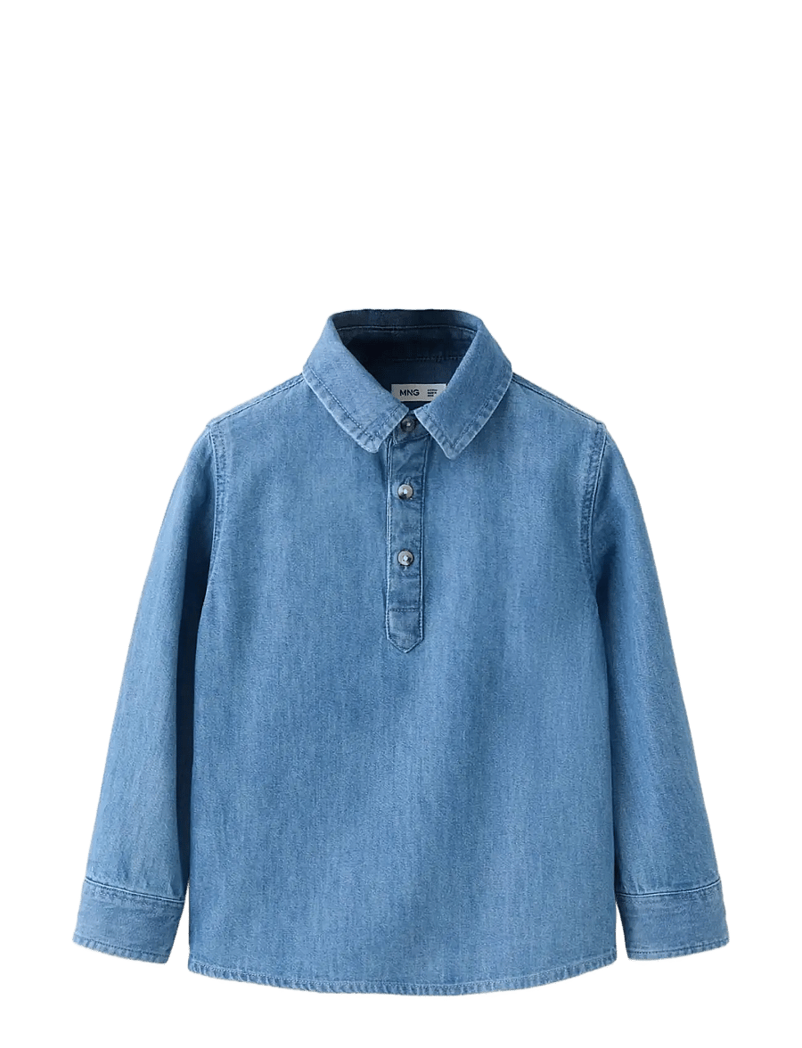 Mango - Cotton denim shirt - långärmade skjortor - open blue - 1