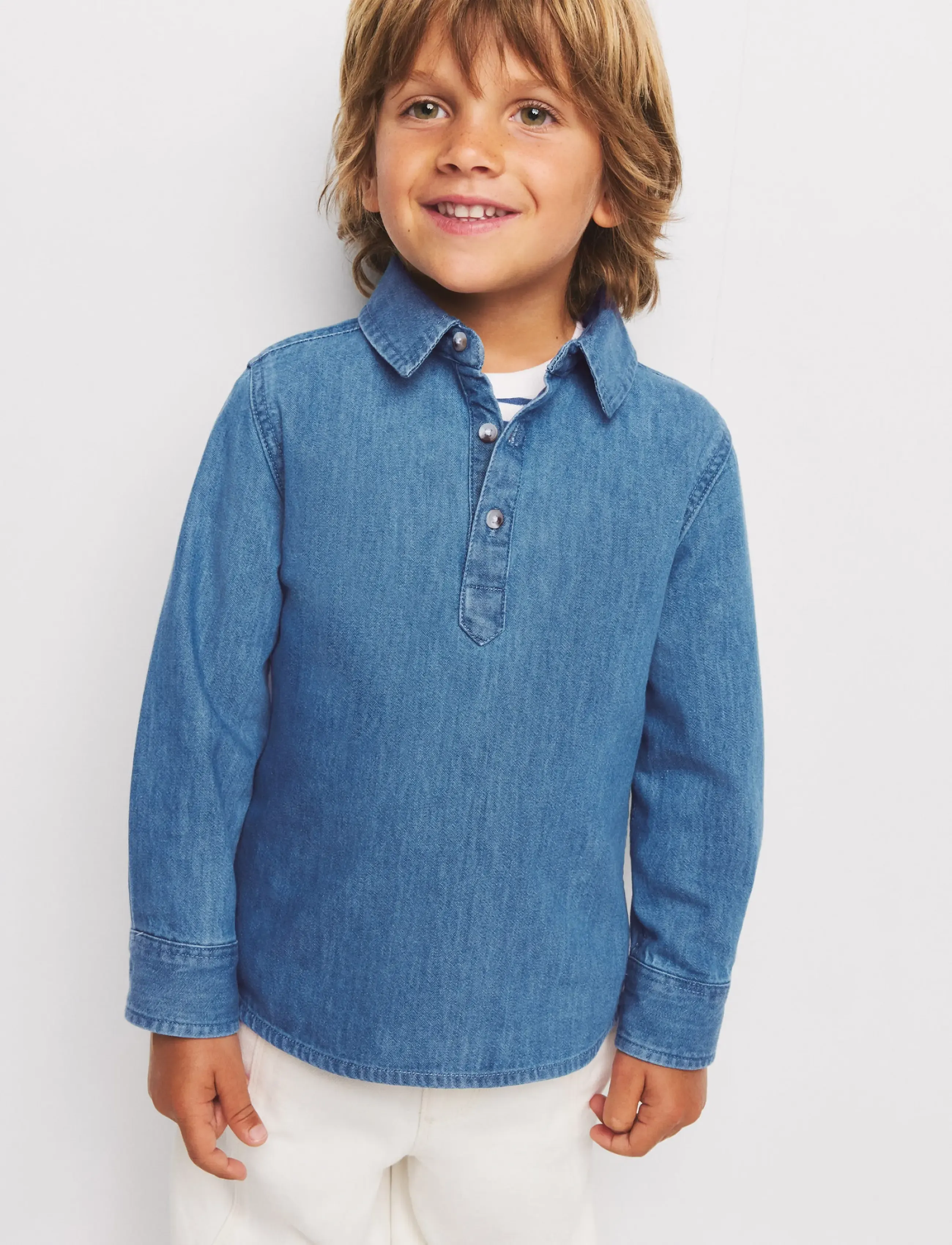 Mango Cotton Denim Shirt, 98, Blue, Skjorter > Langærmede Shirts, Børn