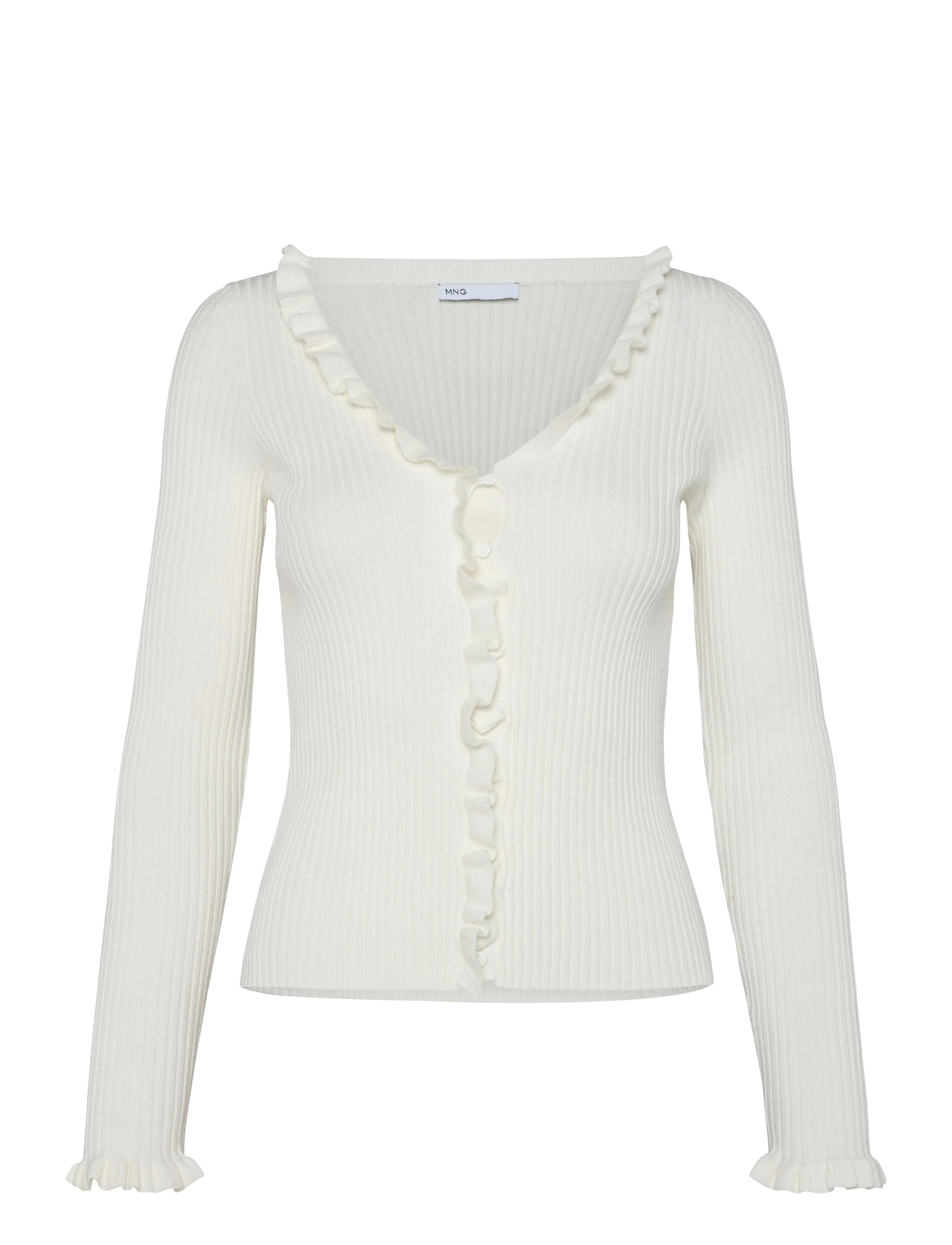 Mango Ribbed ruffle cardigan - Transitional Layering - LIGHT BEIGE / beige