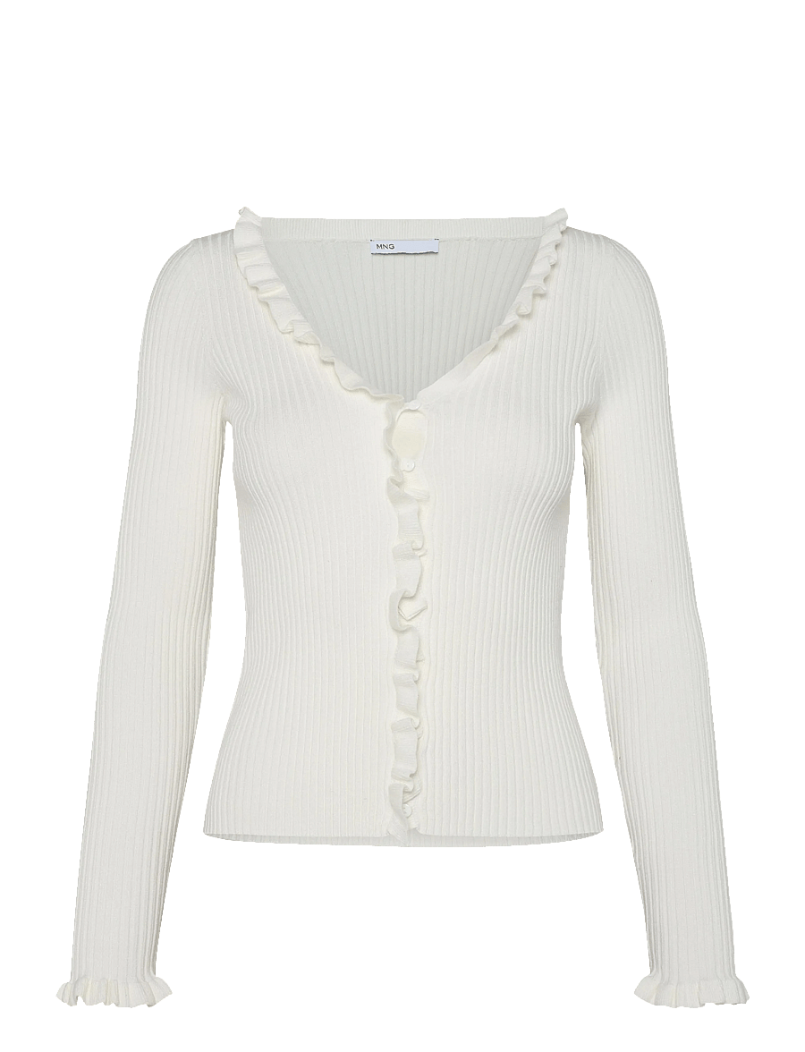 Mango - Ribbed ruffle cardigan - cardigans - light beige - 1