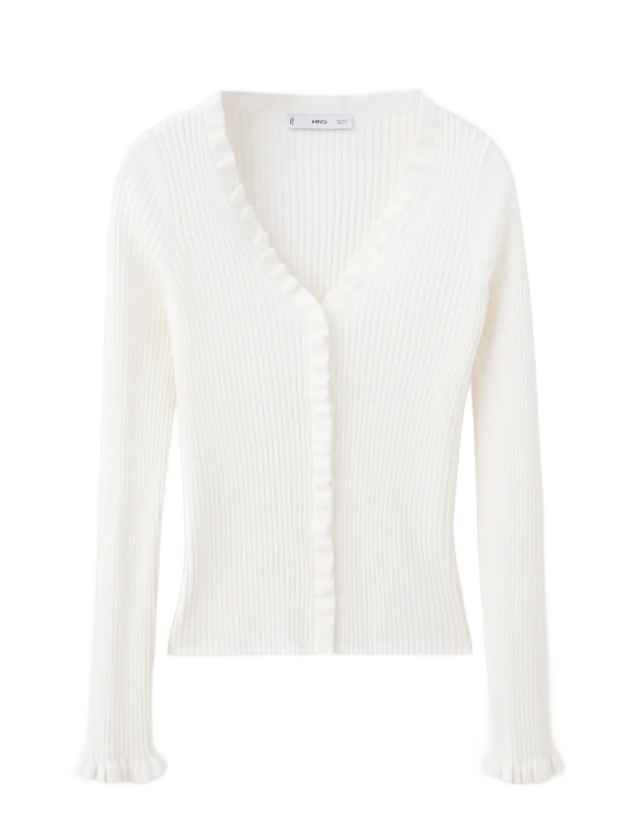 Mango Ribbed ruffle cardigan - Kläder - LIGHT BEIGE / beige