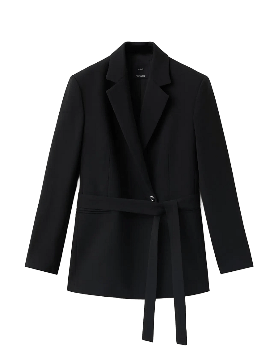 Mango - Double-breasted belted suit blazer - kavajer med skärp - black - 1