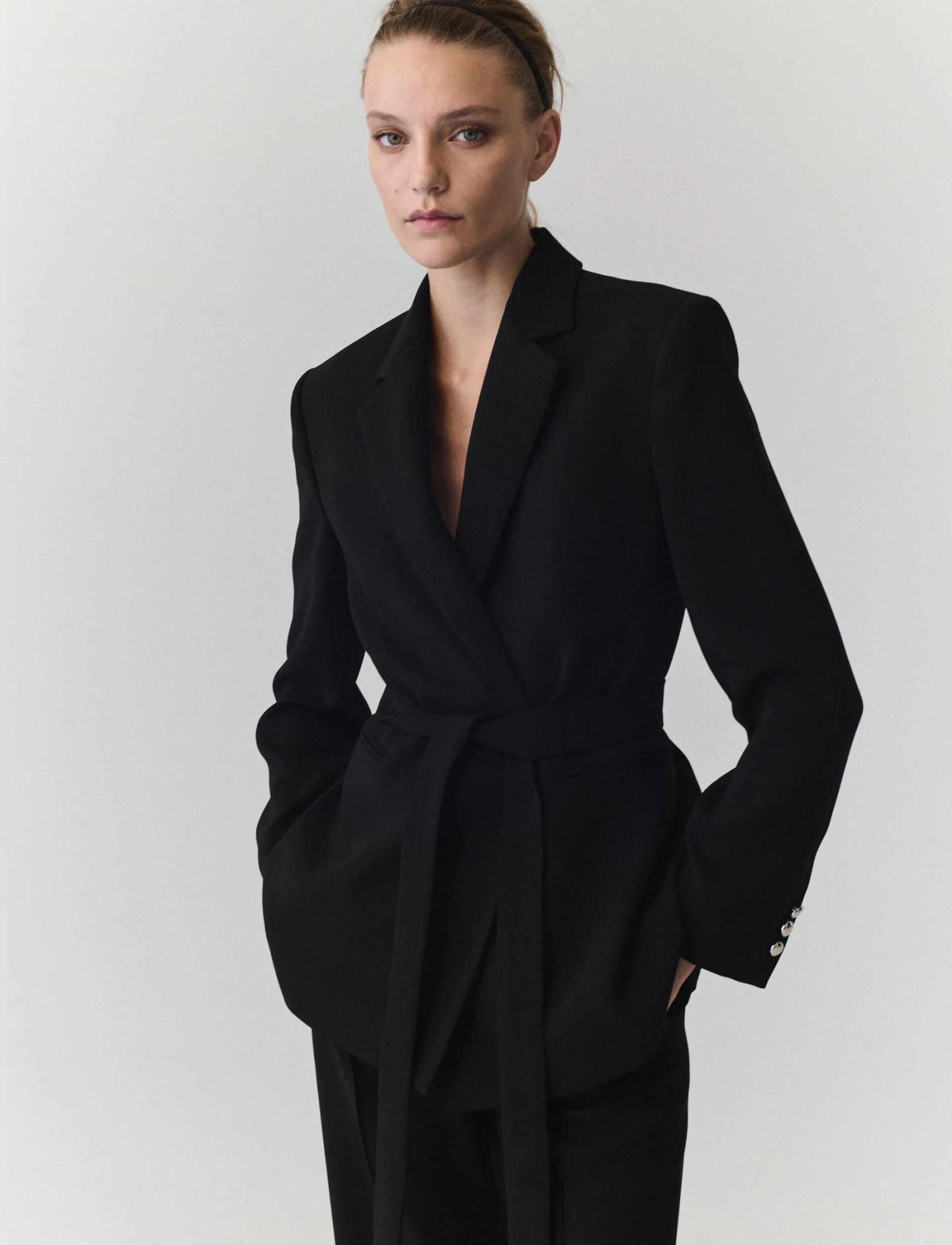 Mango Double-Breasted Belted Suit Blazer, XS, Black, Blazere > Blazere Med Bælte, Dame