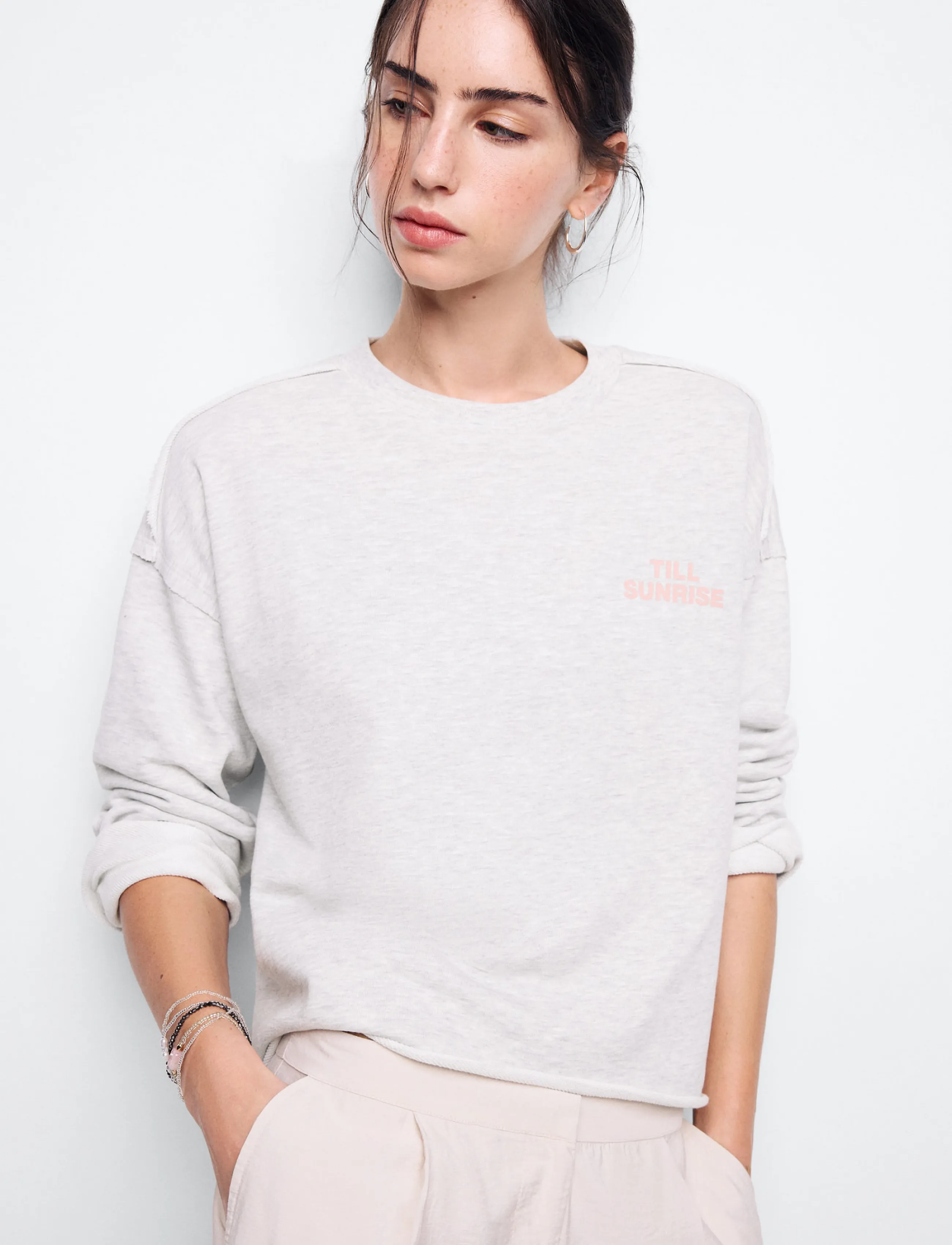 Mango Sweatshirt with printed text - Sweatshirts - LT PASTEL GREY / grey