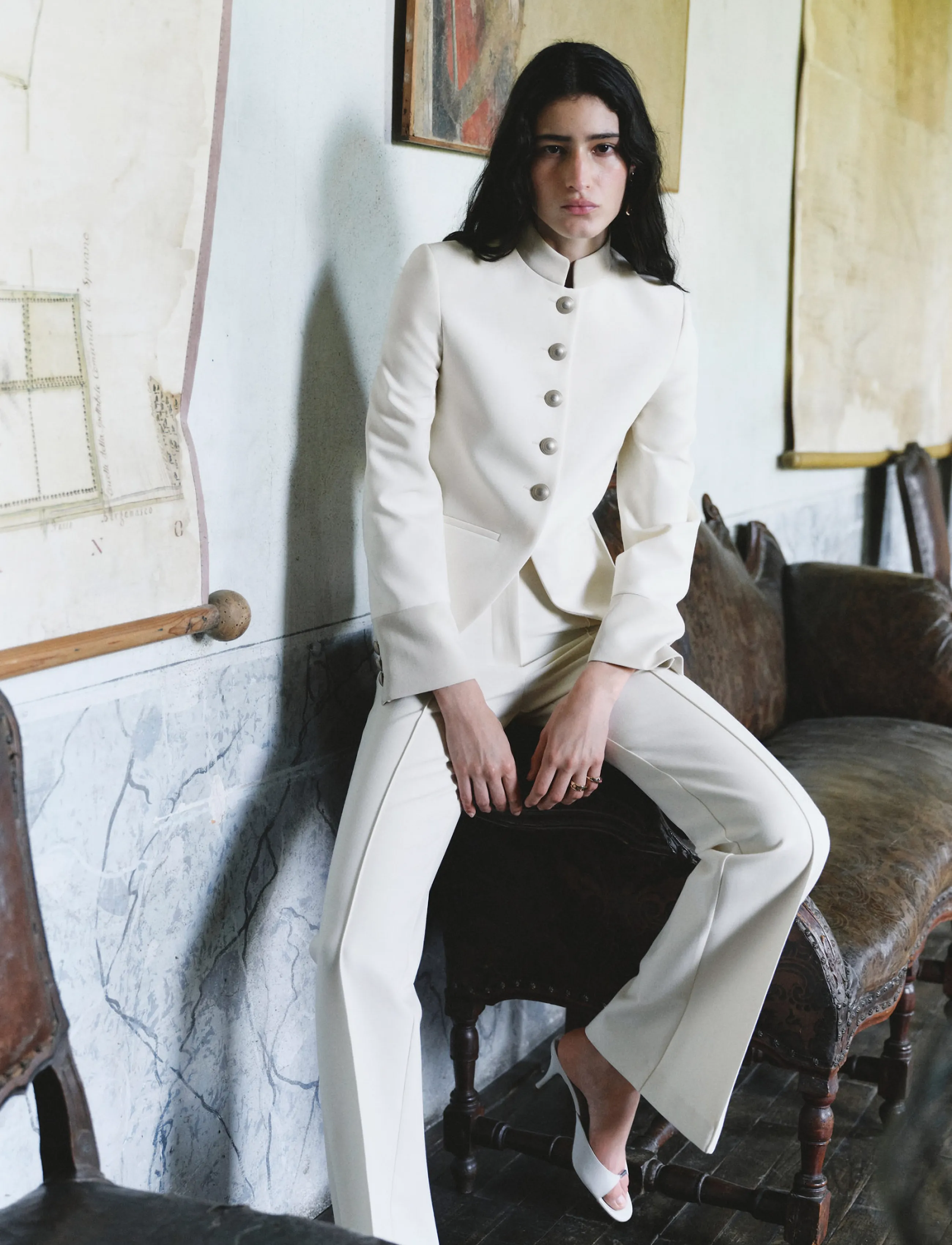 Mango Flared trousers with seams - Tøj - NATURAL WHITE / cream