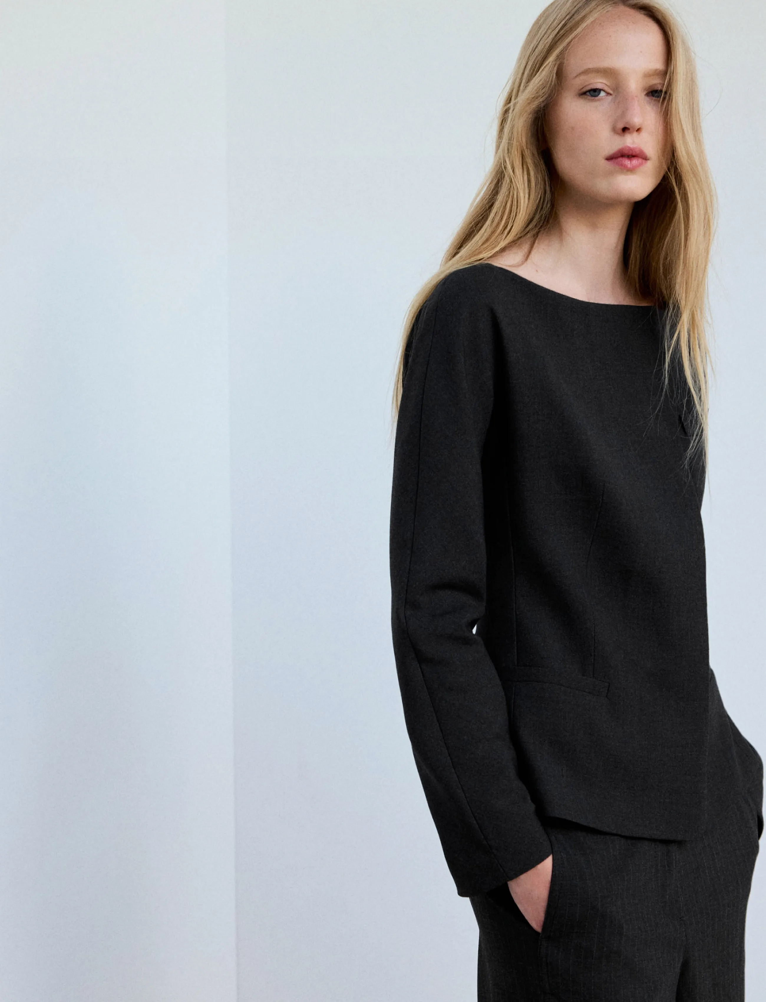 Mango Fitted Boat Neck Jacket, M, Grey, Blazere > Enkeltradede Blazere, Dame