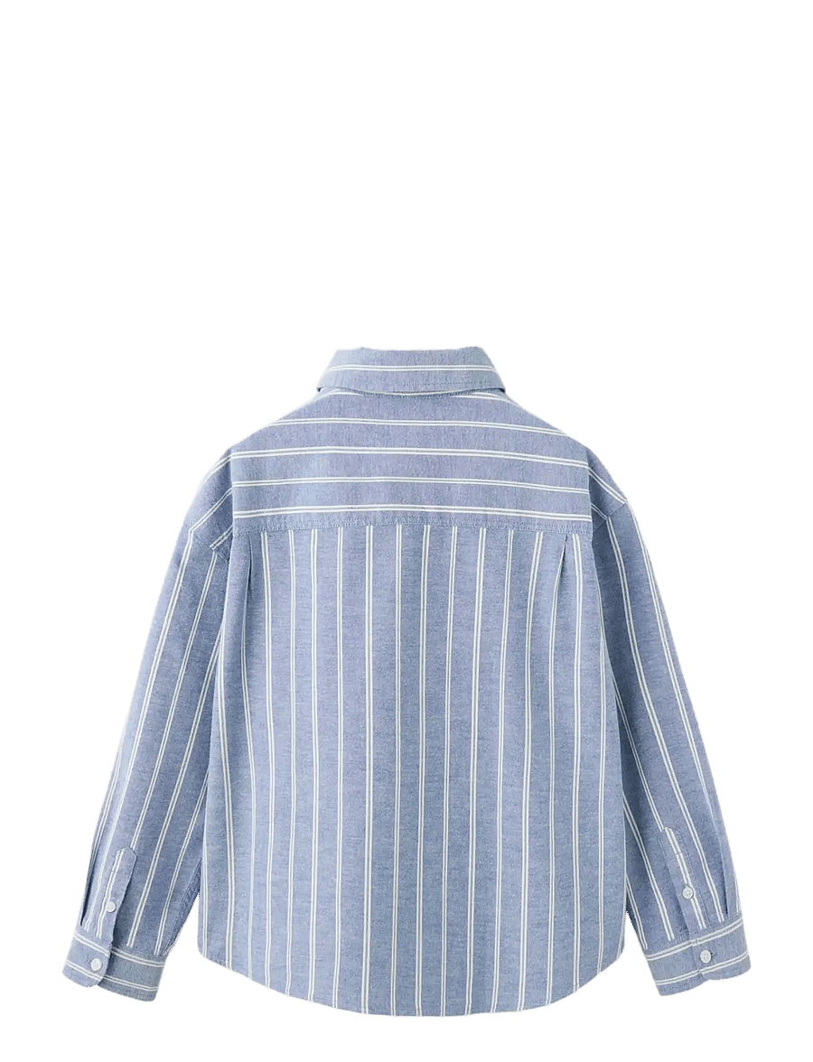 Mango - 100% cotton striped shirt - långärmade skjortor - medium blue - 1