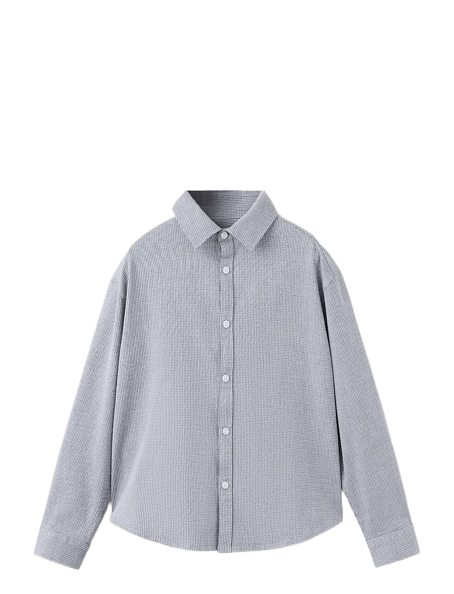 Mango - Check cotton shirt - långärmade skjortor - grey - 0