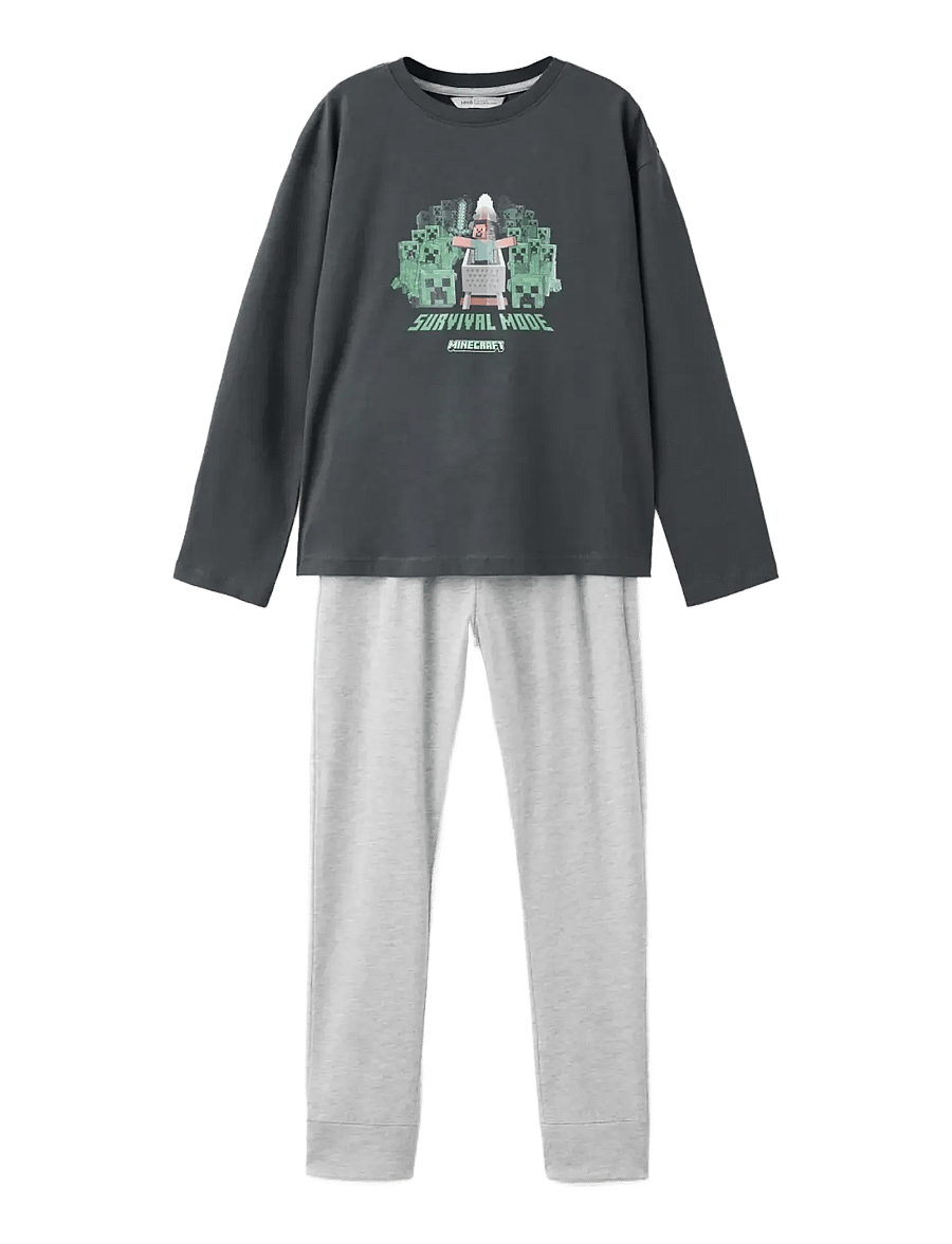 Mango - Full printed cotton pyjamas set - pyjamassæt - charcoal - 0