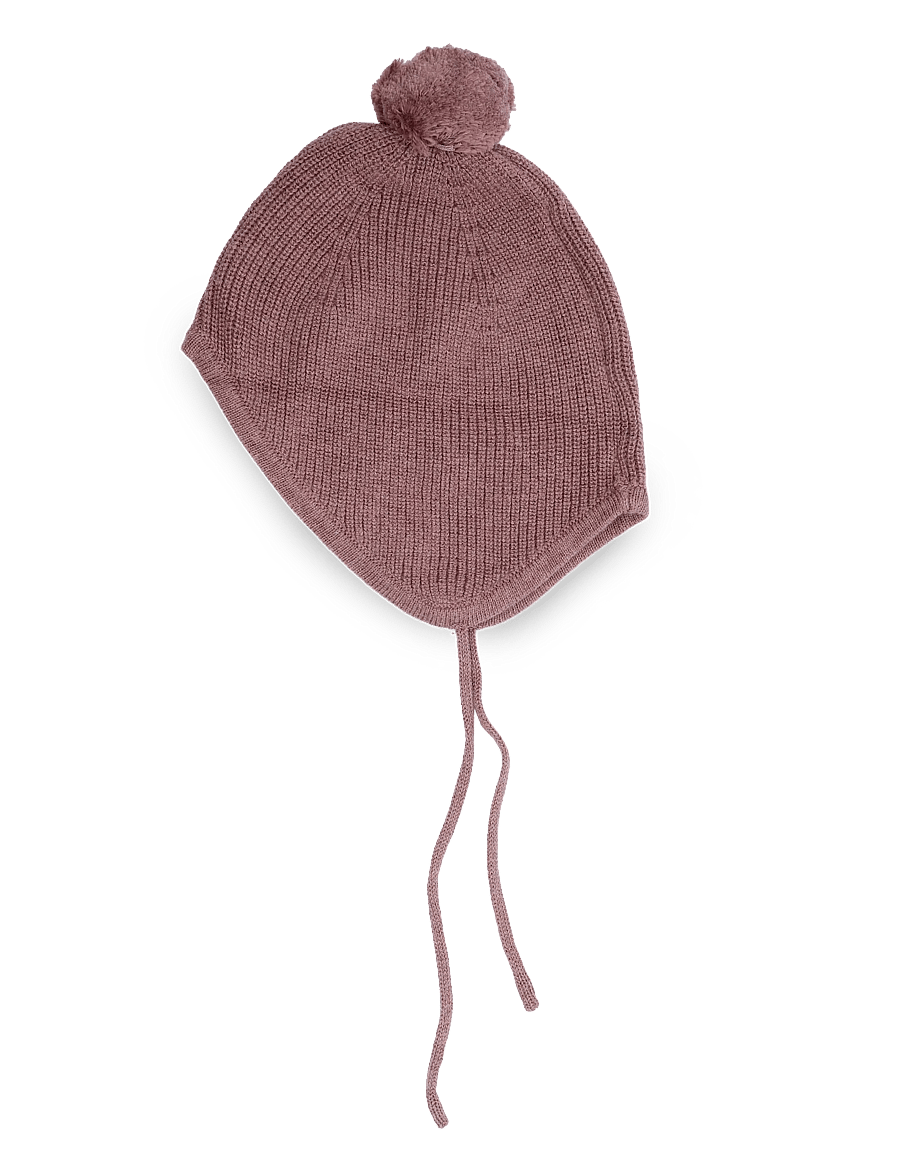 Mango - Pom pom cable-knit beanie - babymössor - dark red - 0