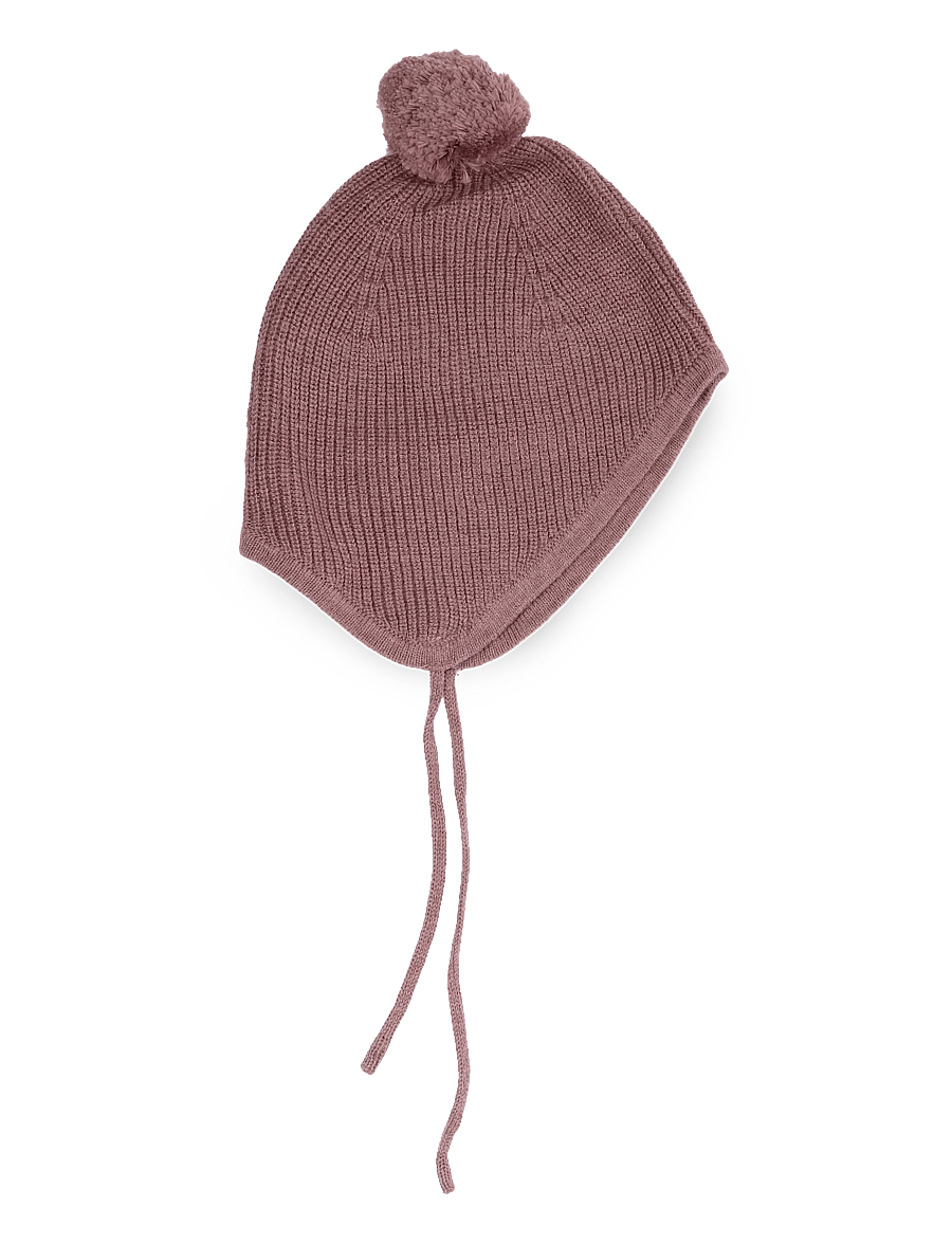 Mango - Pom pom cable-knit beanie - babymössor - dark red - 1