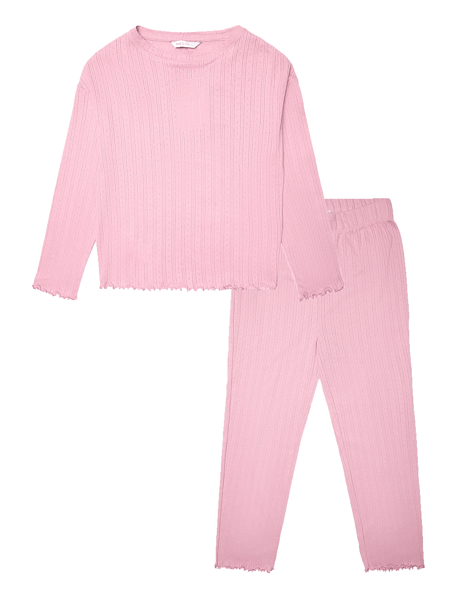 Mango - Long ribbed pyjama - pyjamassæt - pink - 0