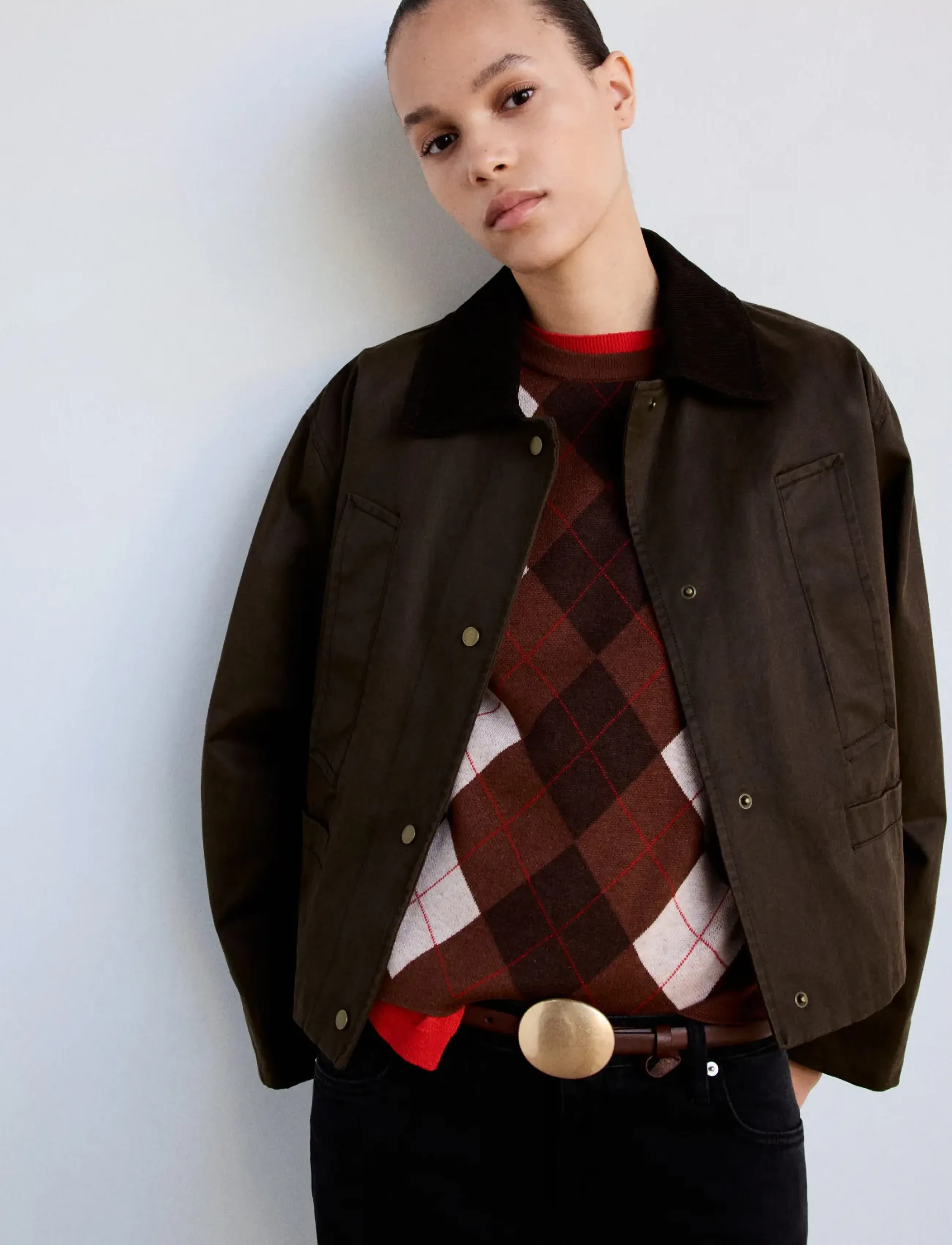 Mango Corduroy-collar jacket with pockets - Kläder - DARK BROWN / brown