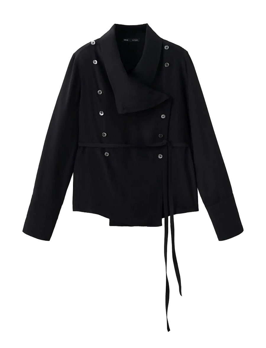 Mango - Lyocell overshirt with lapels - vårjackor - black - 0