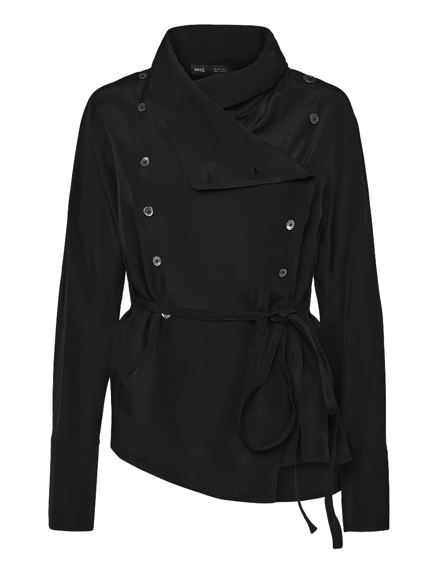 Mango - Lyocell overshirt with lapels - lette jakker - black - 0