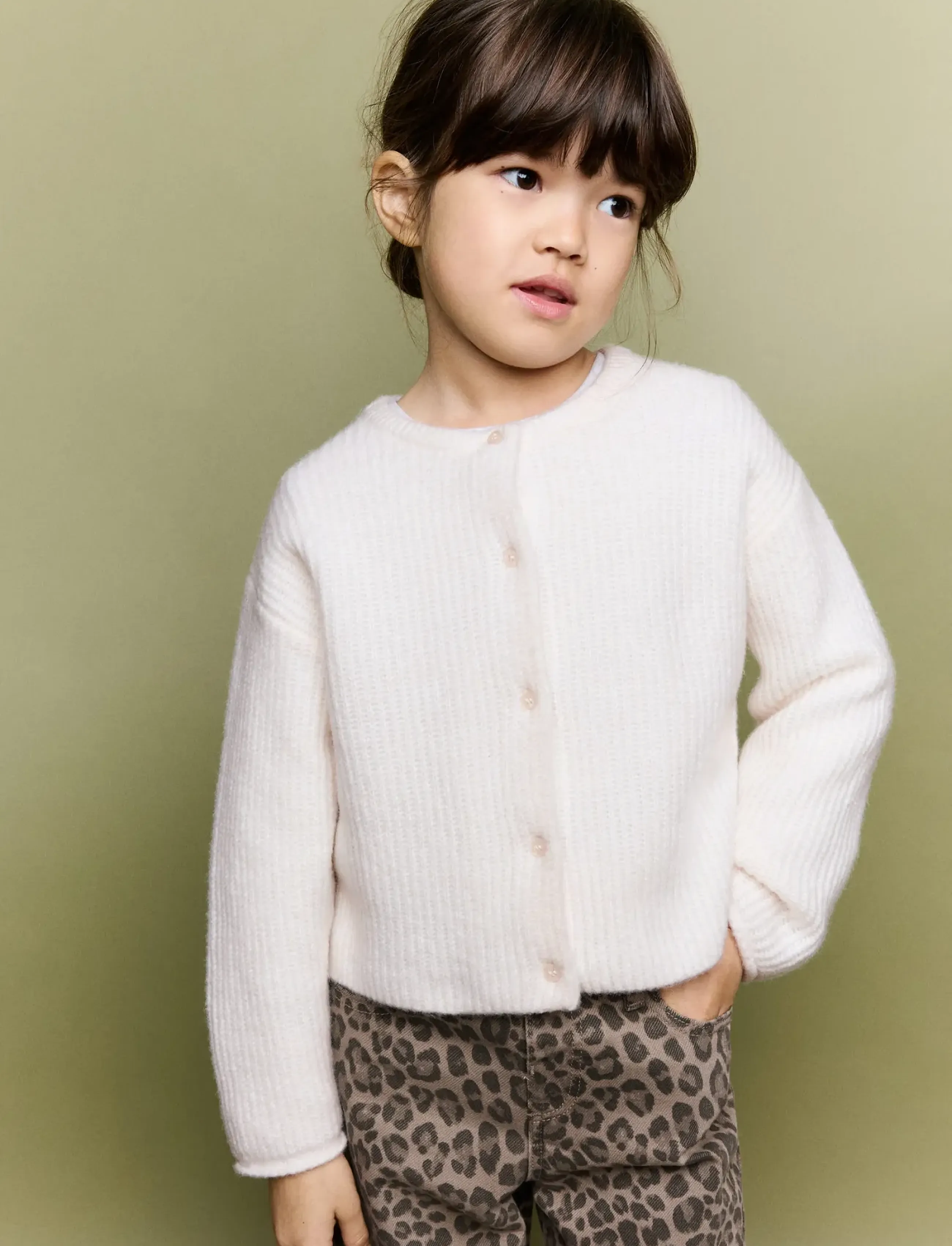 Mango - Ribbed knitted cardigan - koftor - light beige - 0