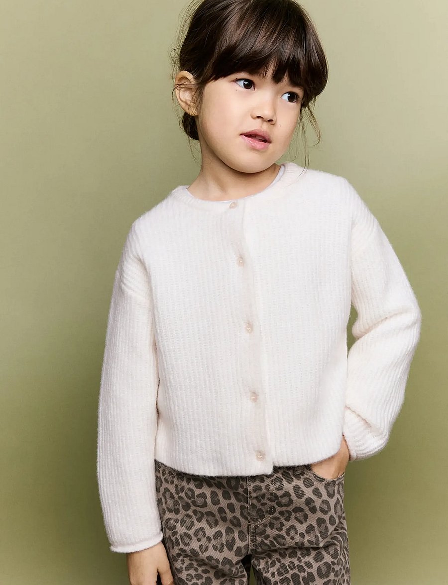Mango - Ribbed knitted cardigan - koftor - light beige - 0