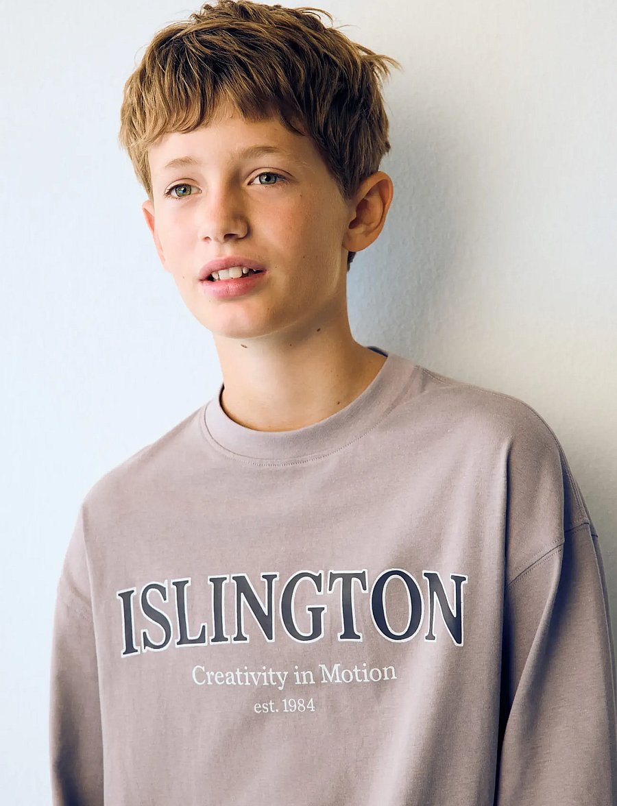 Mango - Printed cotton-blend t-shirt - långärmade t-shirts - medium brown - 0
