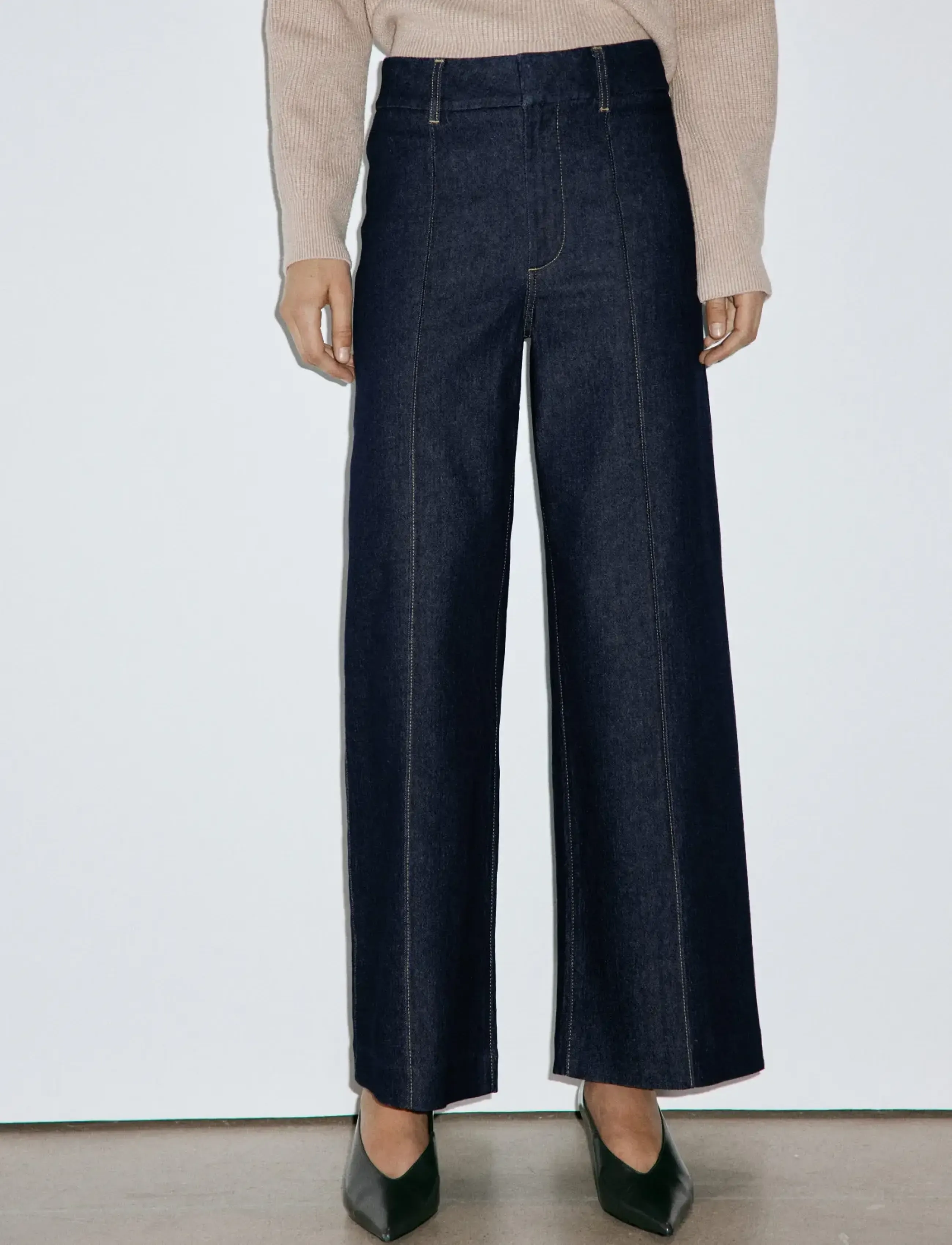 Mango High-waisted wide leg jeans with stitching - Kläder - OPEN BLUE / navy
