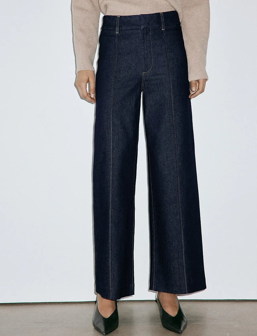 Mango - High-waisted wide leg jeans with stitching - vida jeans - open blue - 0
