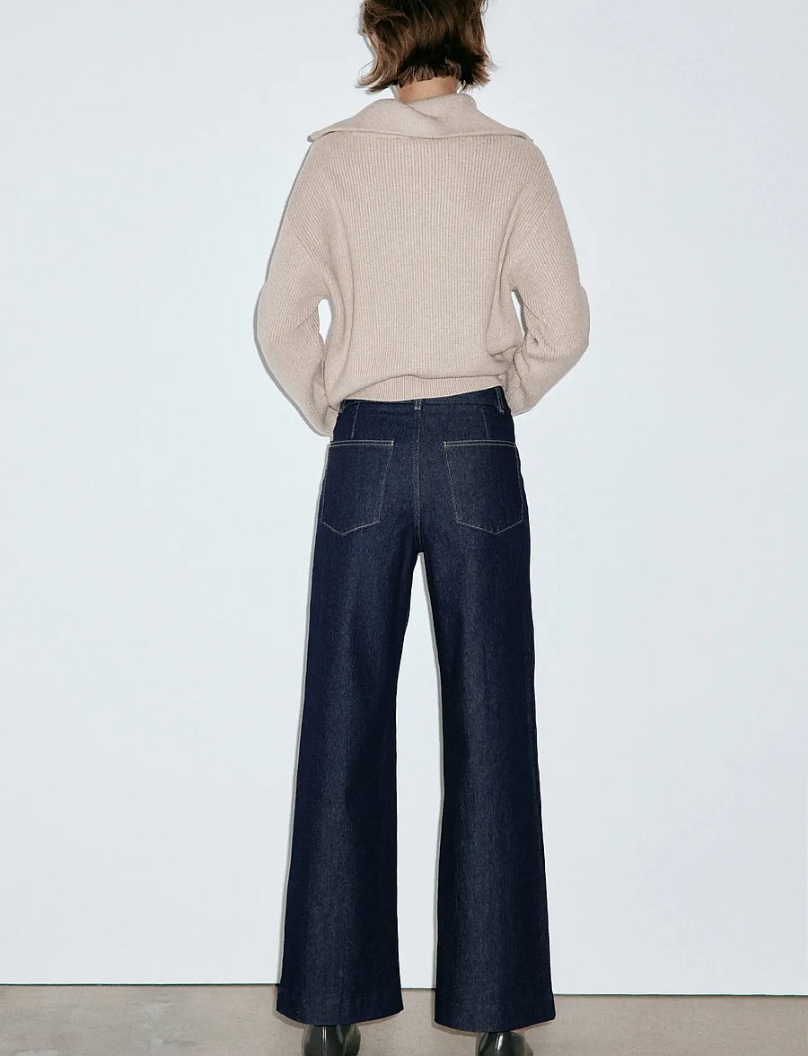 Mango - High-waisted wide leg jeans with stitching - vida jeans - open blue - 3