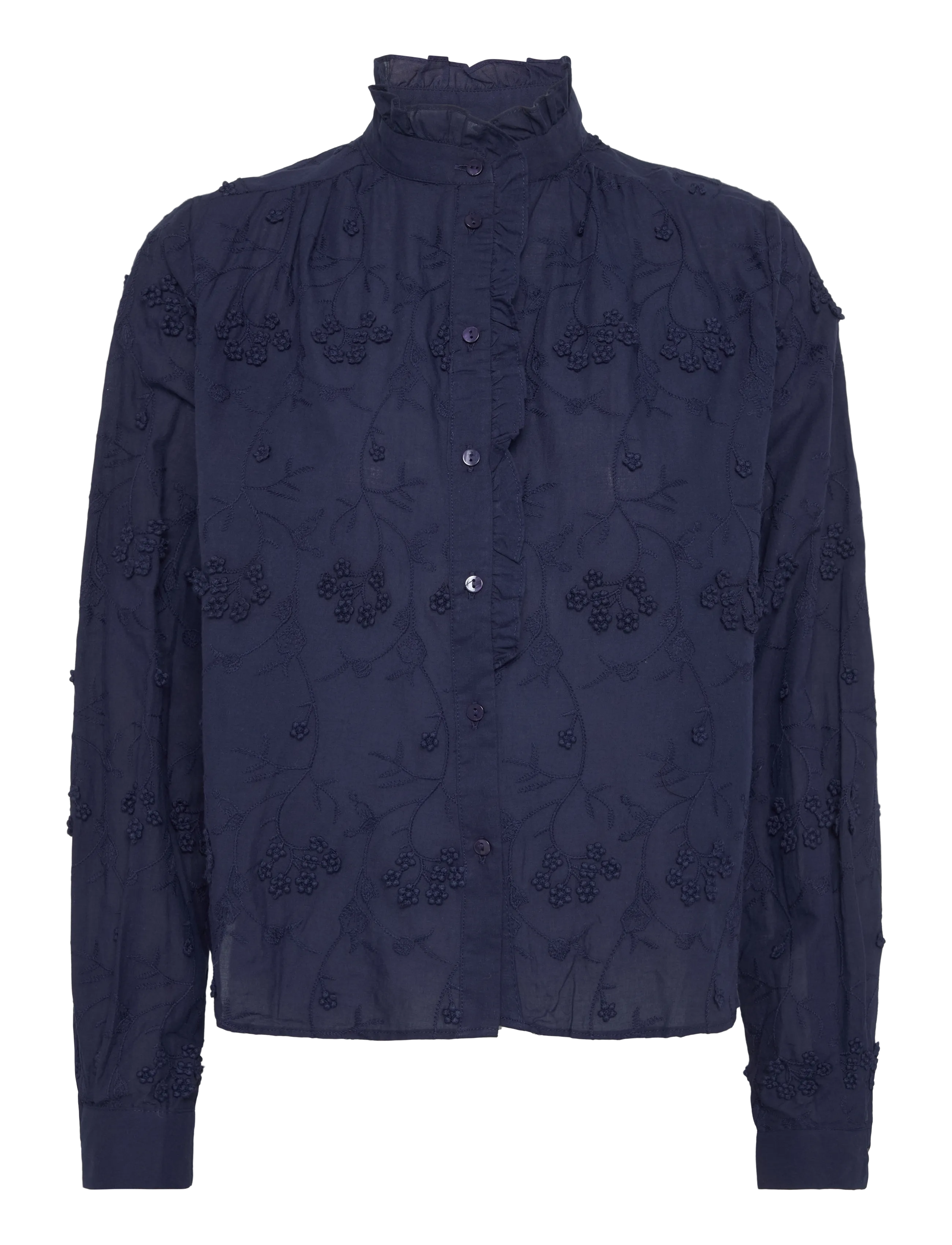 Mango Embroidered blouse with frill detail - Blusar & Skjortor - NAVY / navy