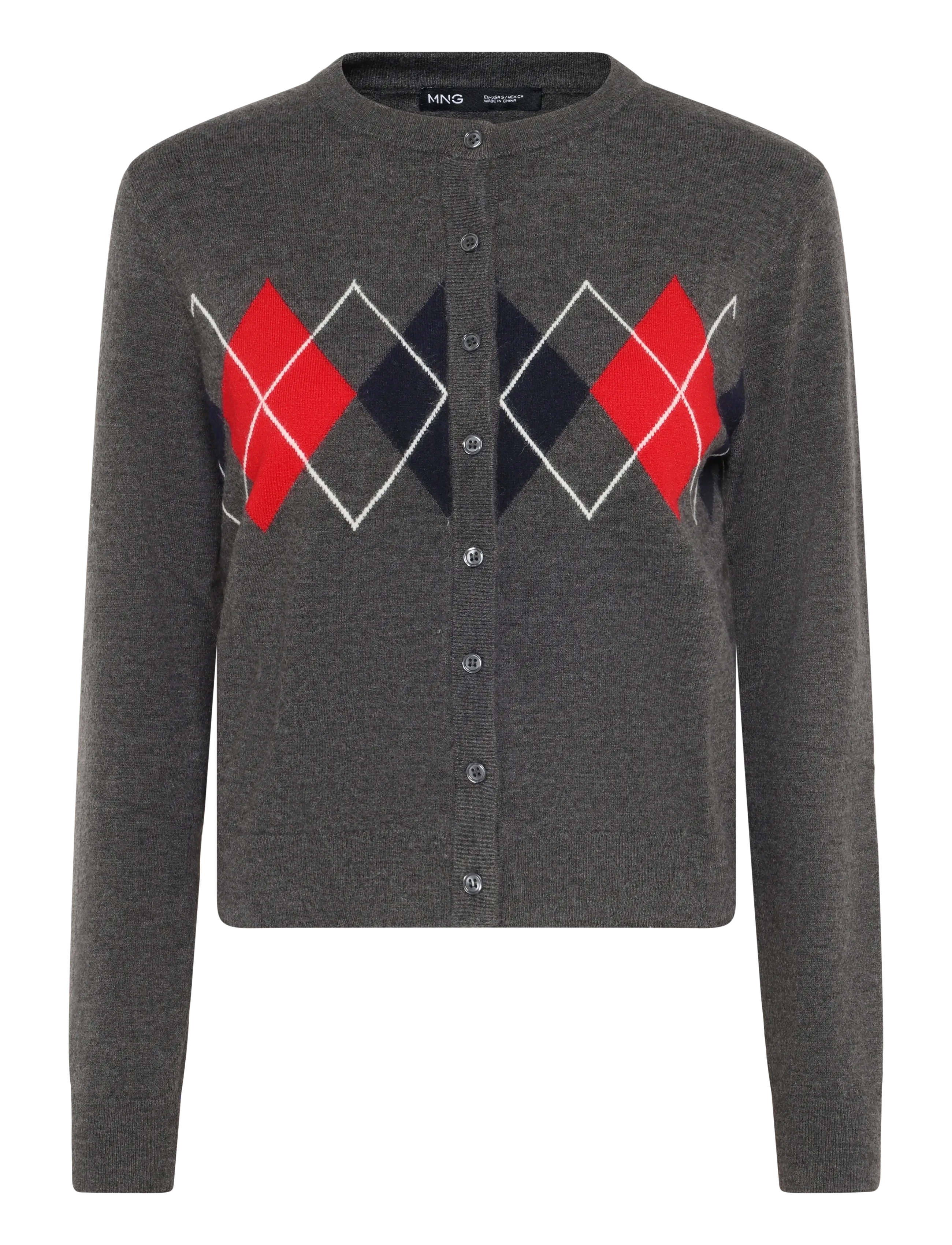 Mango Rhombus cardigan with buttons - Koftor - MEDIUM GREY / grey