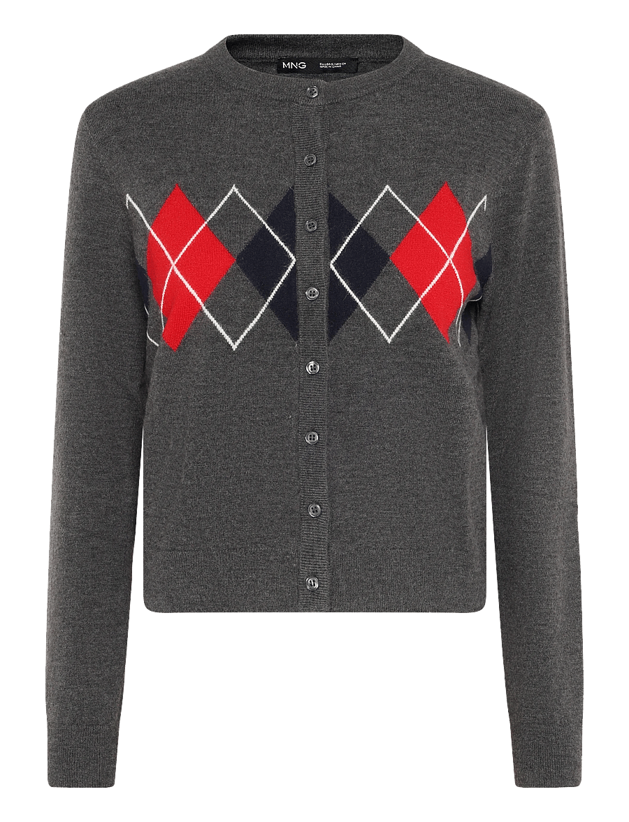 Mango - Rhombus cardigan with buttons - cardigans - medium grey - 0