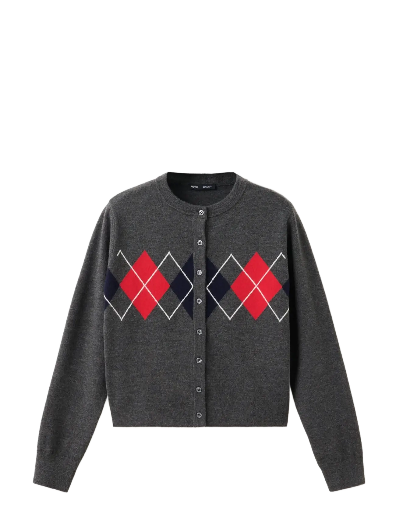 Mango Rhombus cardigan with buttons - Kläder - MEDIUM GREY / grey