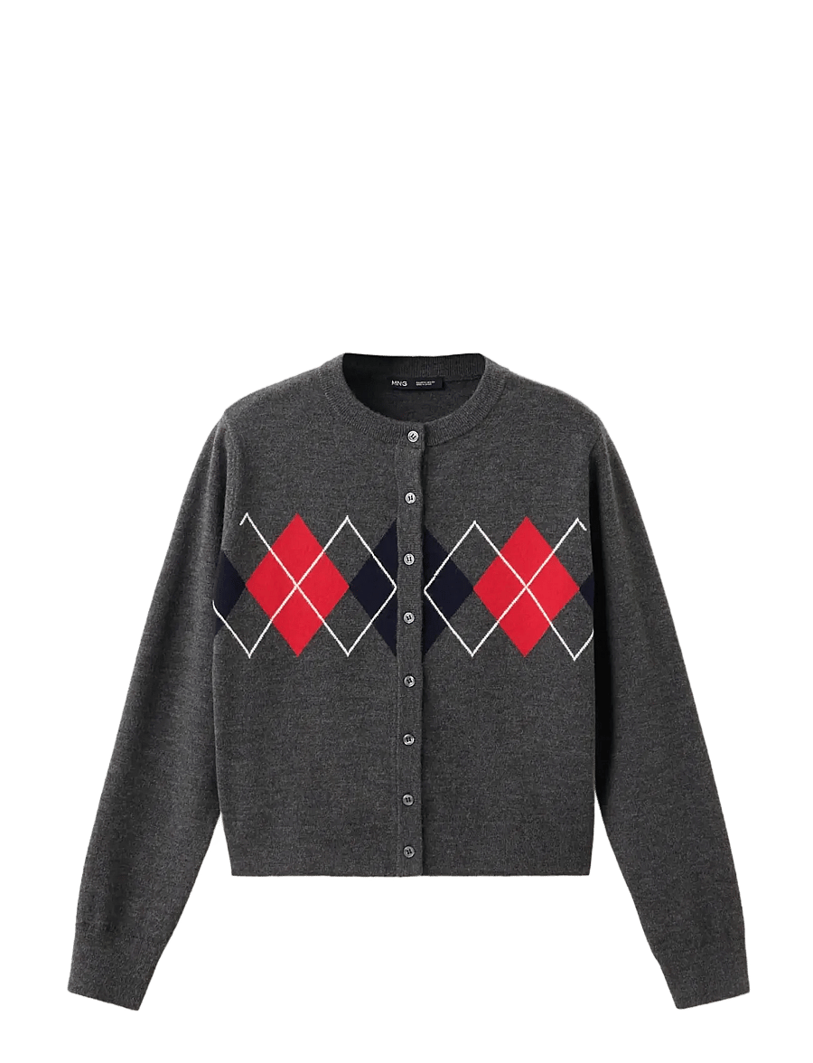 Mango - Rhombus cardigan with buttons - koftor - medium grey - 0