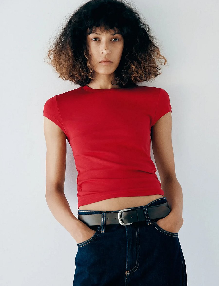 Mango - Slim-fit short-sleeved T-shirt - t-shirts - red - 0