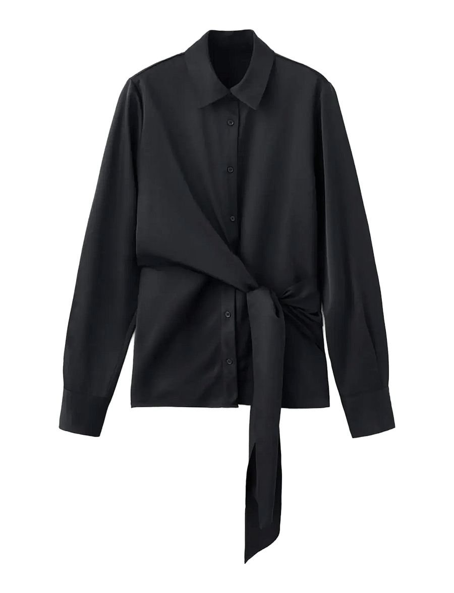 Mango - Straight-fit shirt with bow detail - långärmade skjortor - black - 1