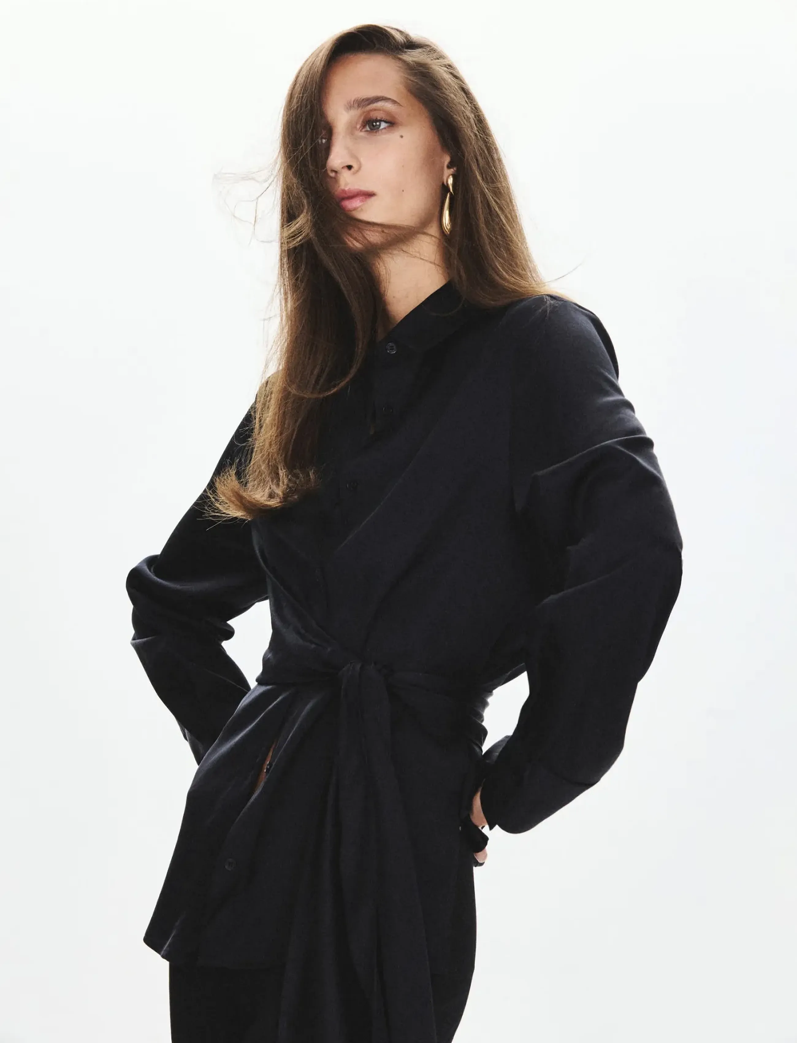 Mango - Straight-fit shirt with bow detail - långärmade skjortor - black - 0