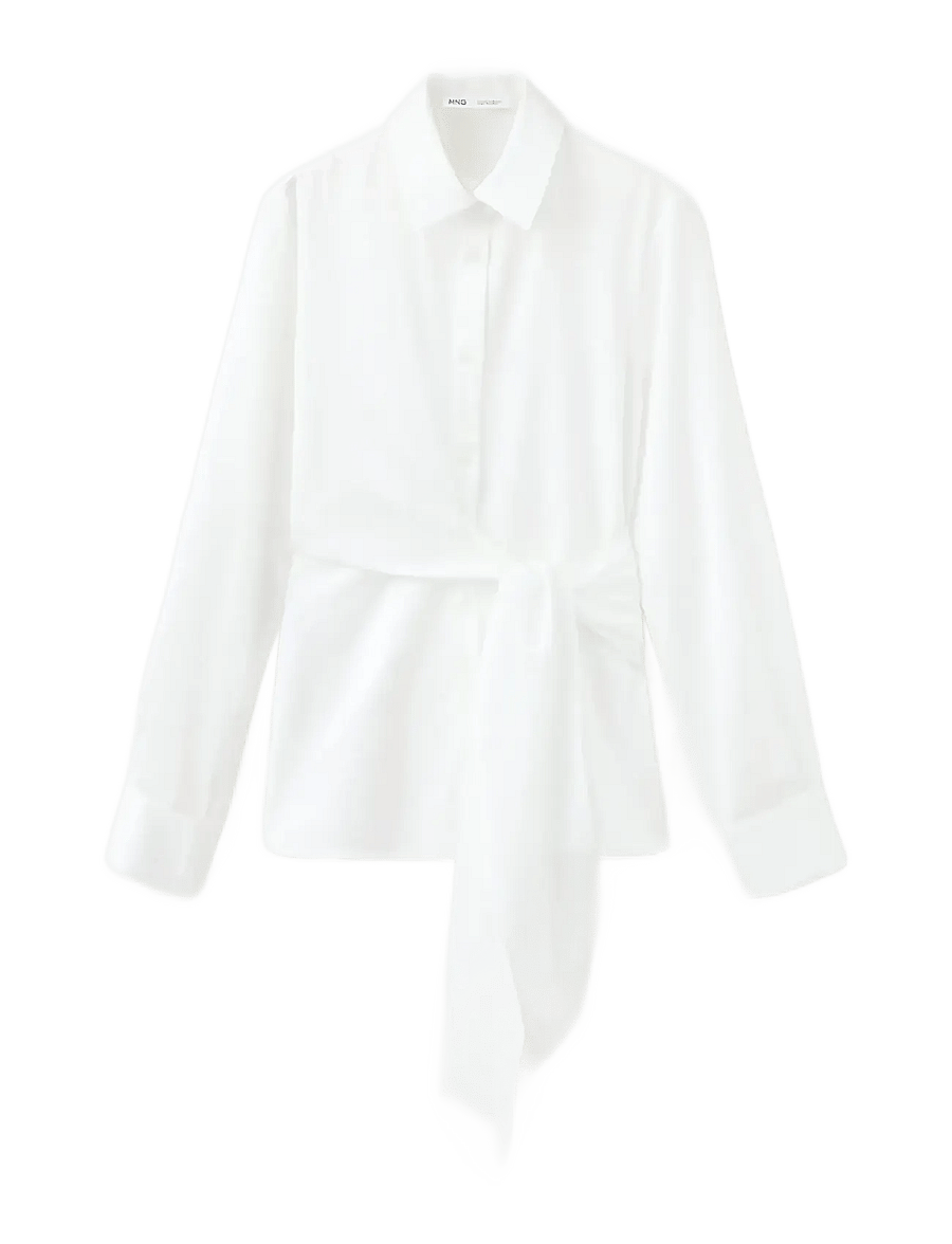 Mango - Straight-fit shirt with bow detail - långärmade skjortor - natural white - 1