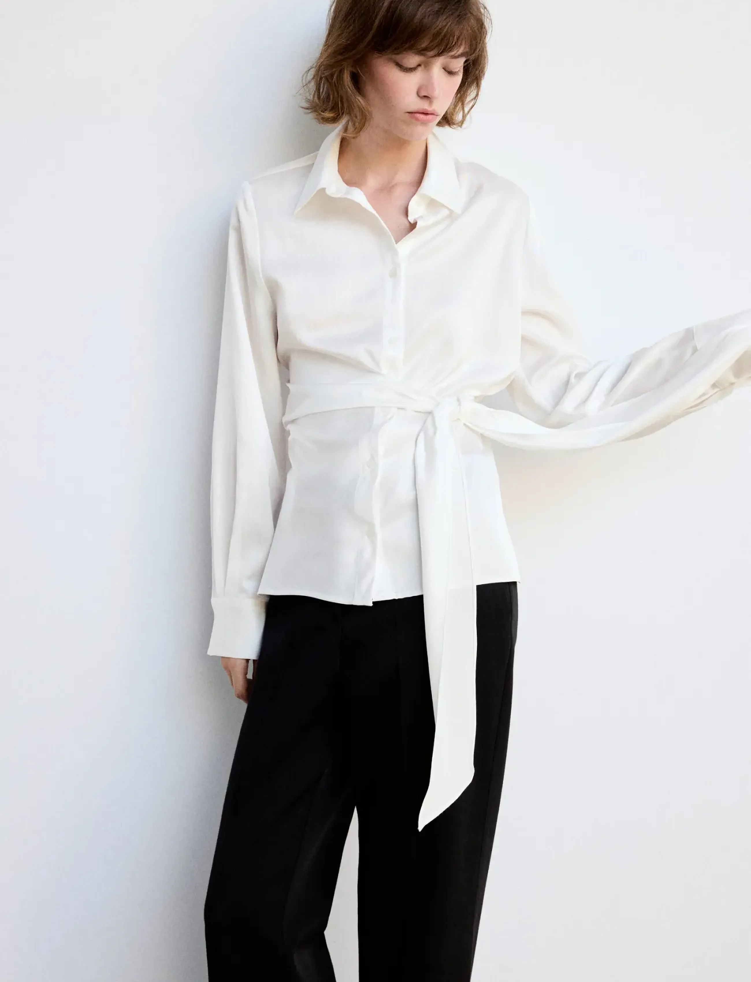 Mango - Straight-fit shirt with bow detail - långärmade skjortor - natural white - 0