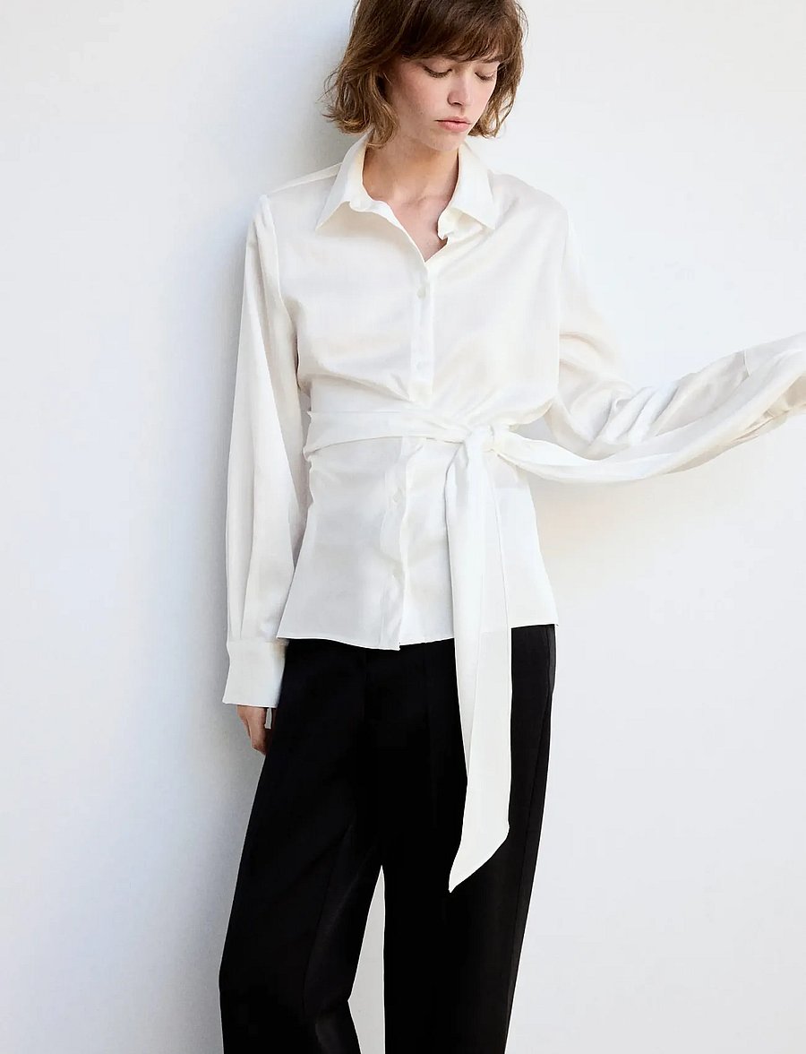 Mango - Straight-fit shirt with bow detail - långärmade skjortor - natural white - 0