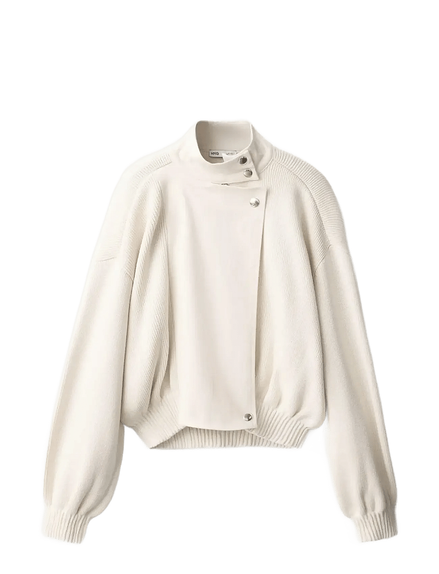 Mango - Knitted bomber jacket - bomberjakker - light beige - 1