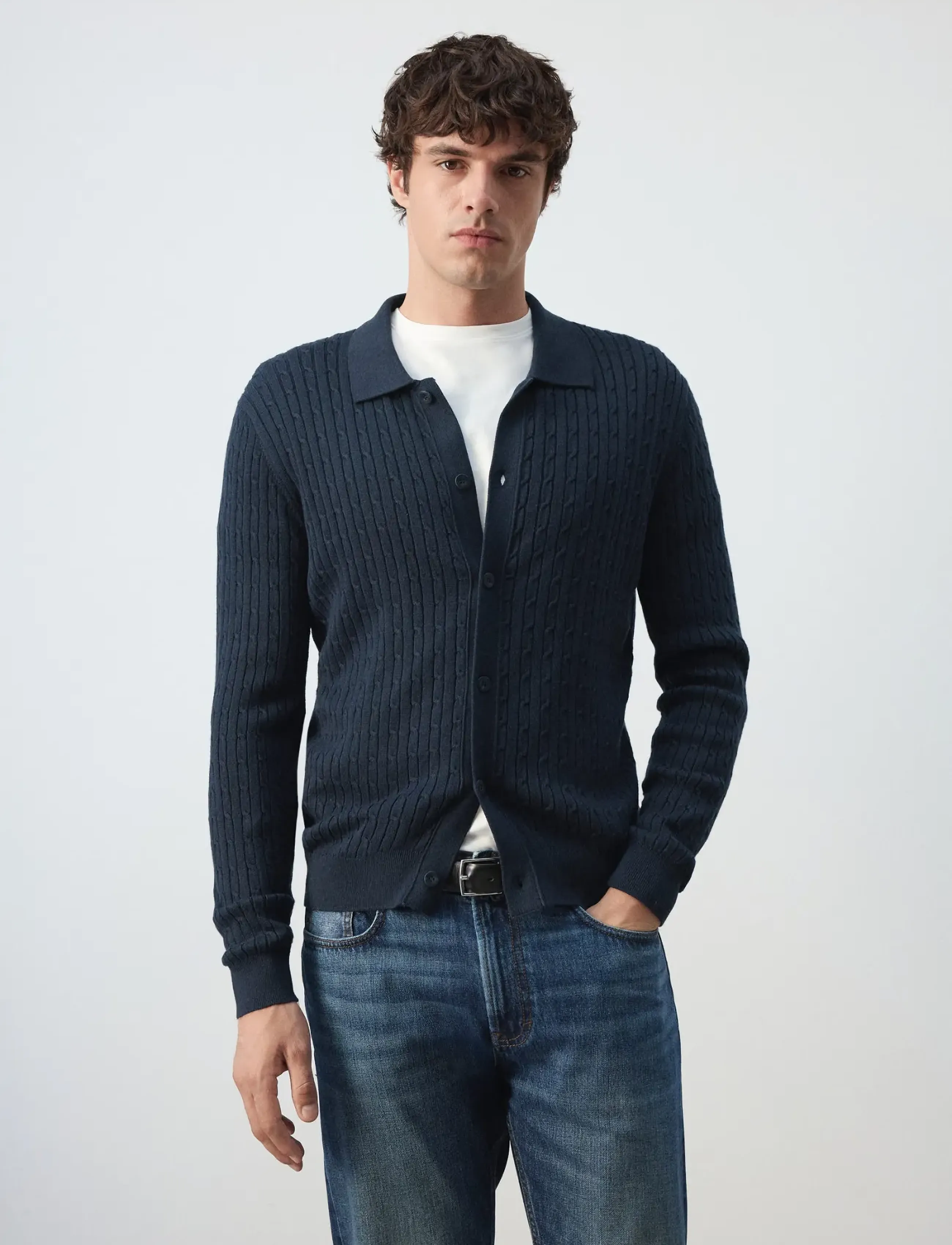 Mango Knitted braided cardigan - Mango - NAVY / navy