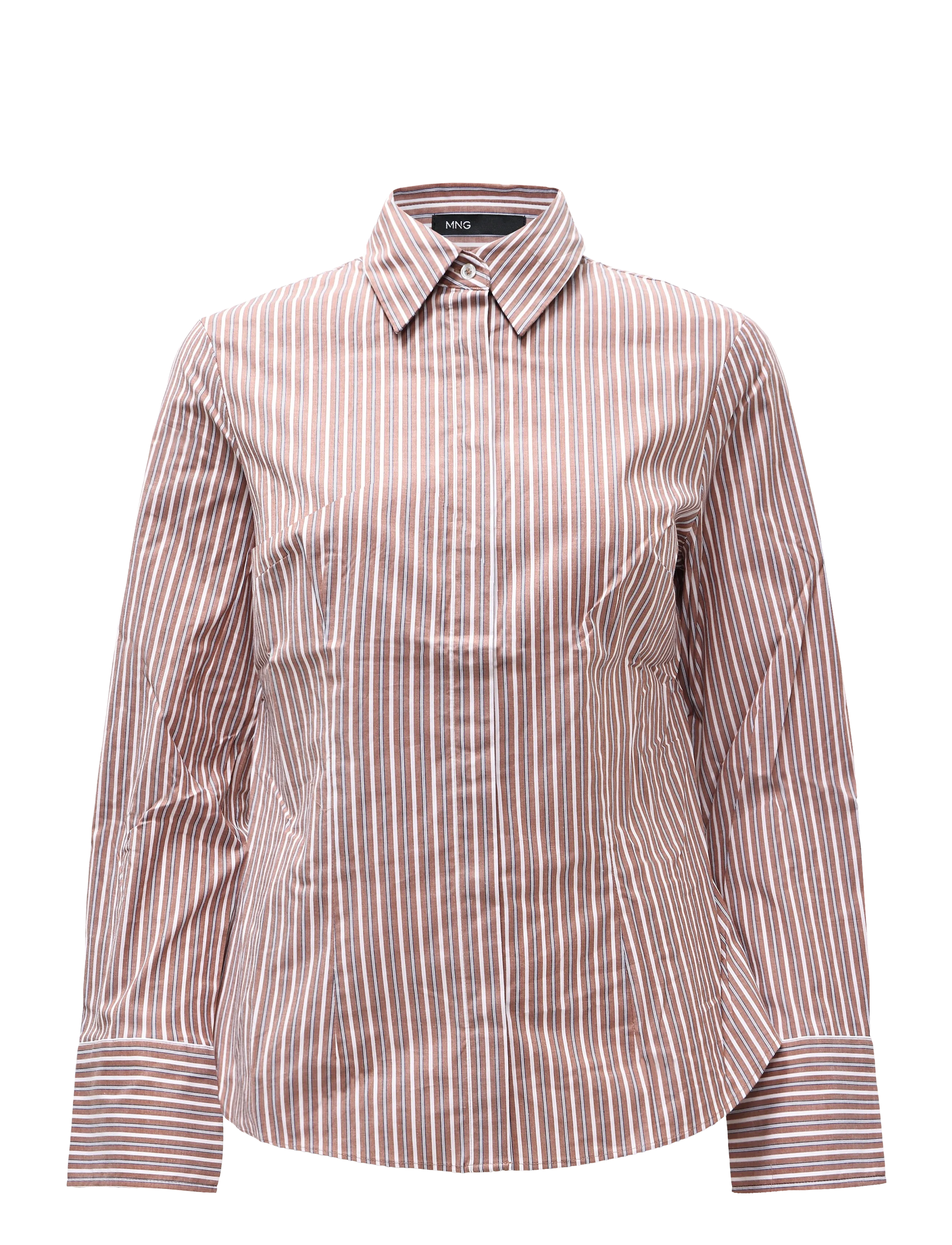Mango Fitted cotton shirt - Långärmade skjortor - BROWN / brown