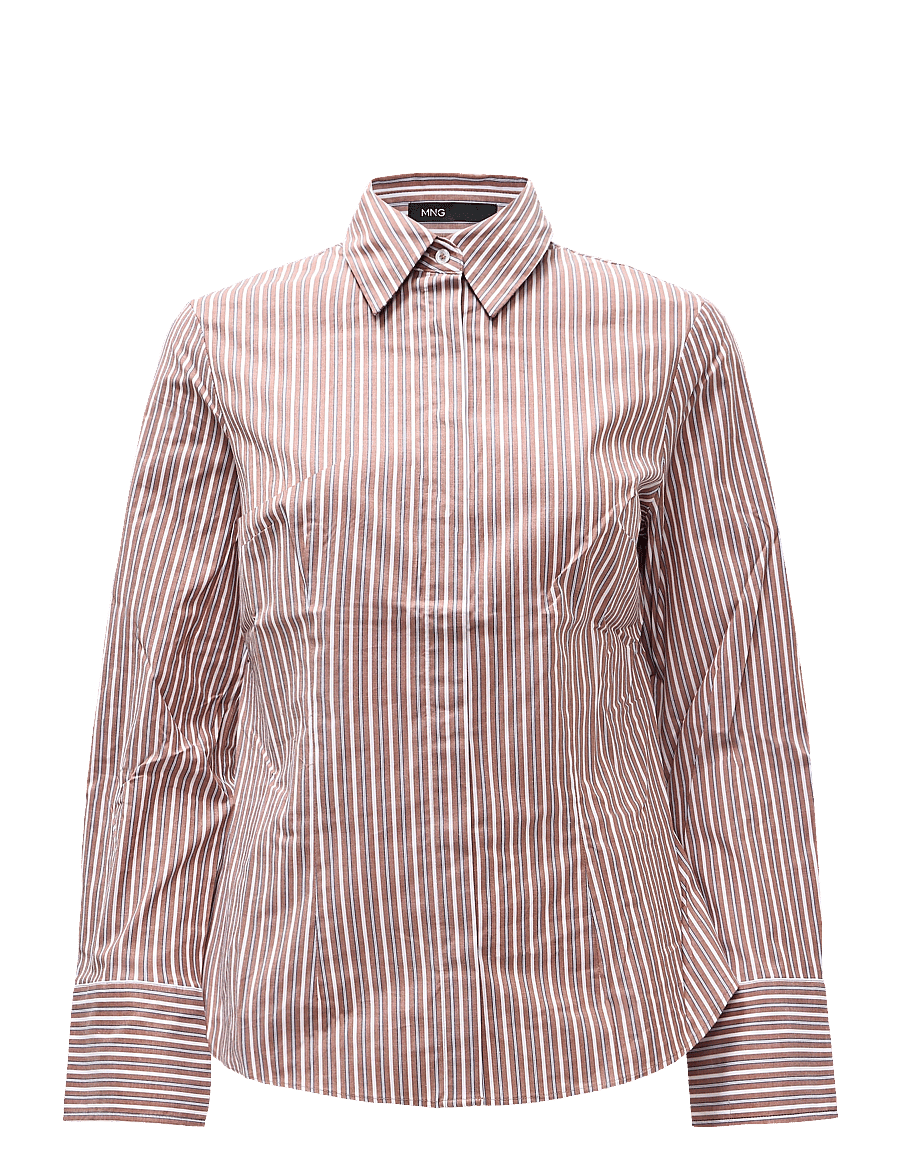 Mango - Fitted cotton shirt - langærmede skjorter - brown - 0