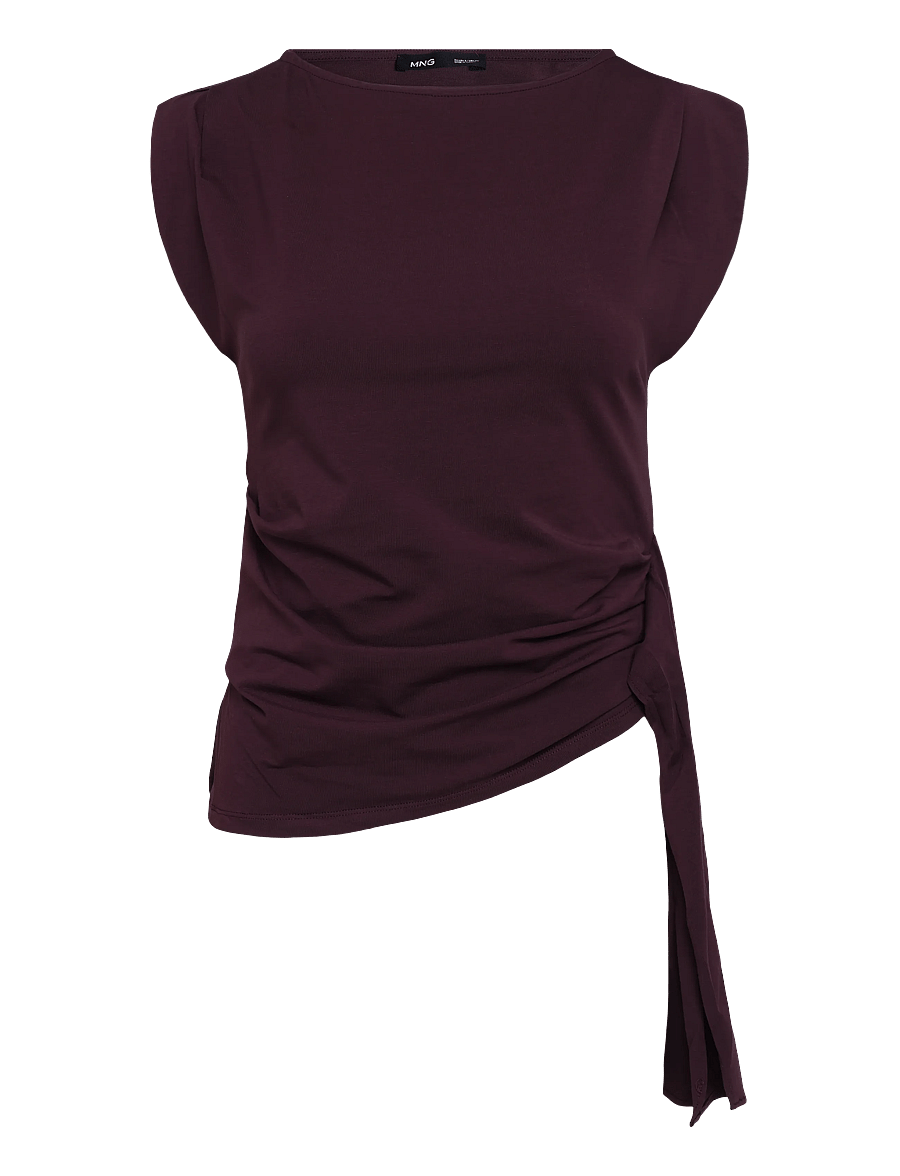 Mango - Asymmetrical laced top - linnen - dark red - 1