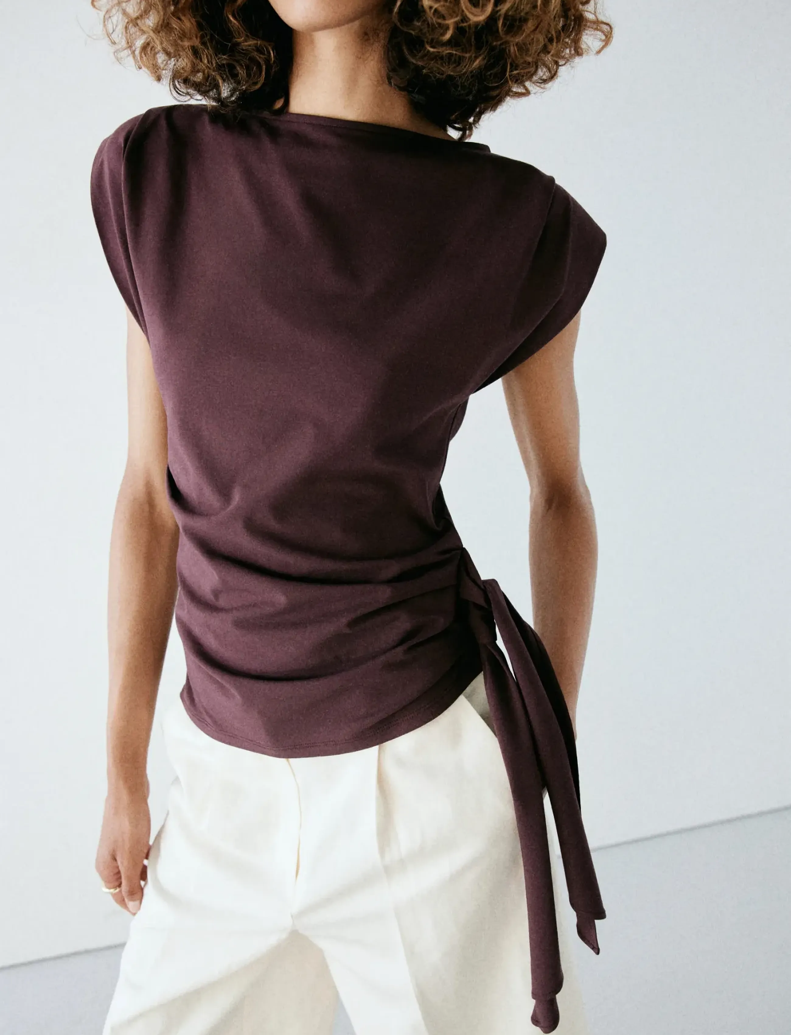 Mango - Asymmetrical laced top - linnen - dark red - 0