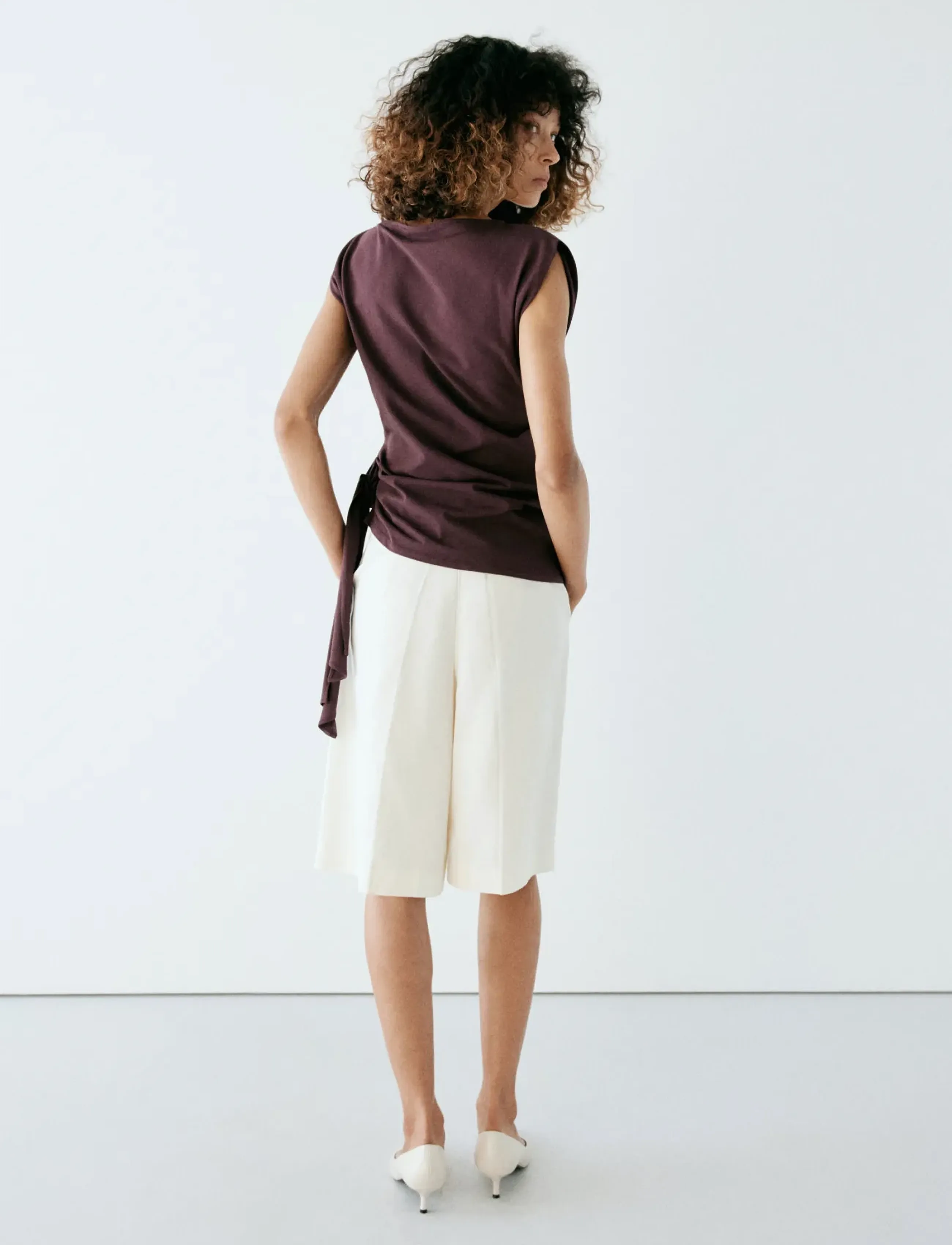 Mango - Asymmetrical laced top - linnen - dark red - 3