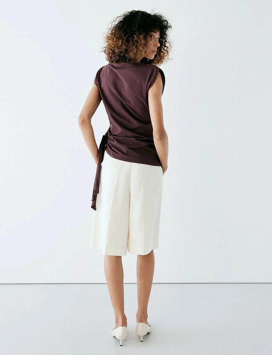 Mango - Asymmetrical laced top - linnen - dark red - 3