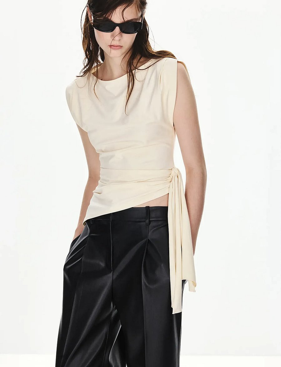 Mango - Asymmetrical laced top - linnen - light beige - 0