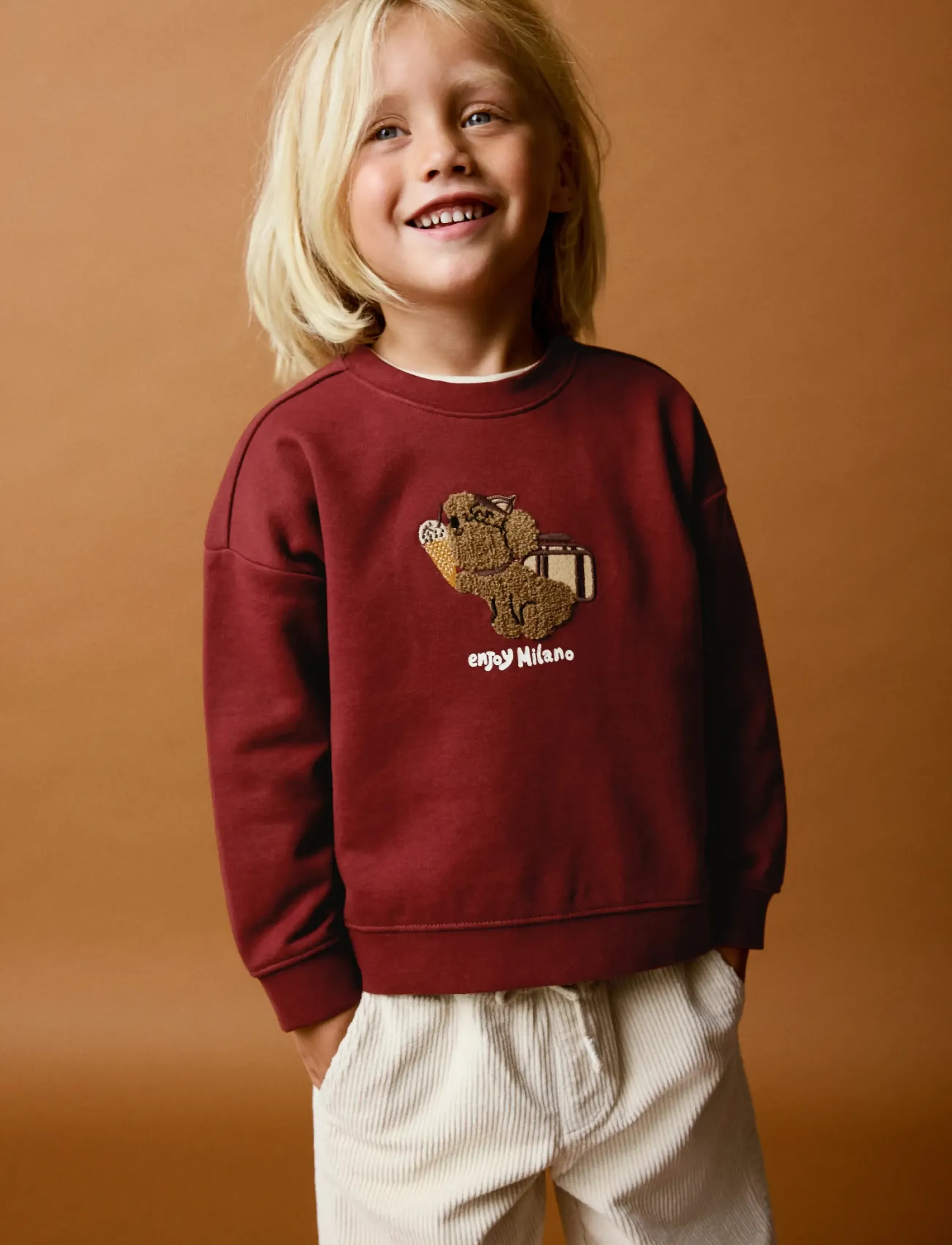 Mango Oversized sweatshirt with embossed pattern - Mango - DARK RED / burgundy