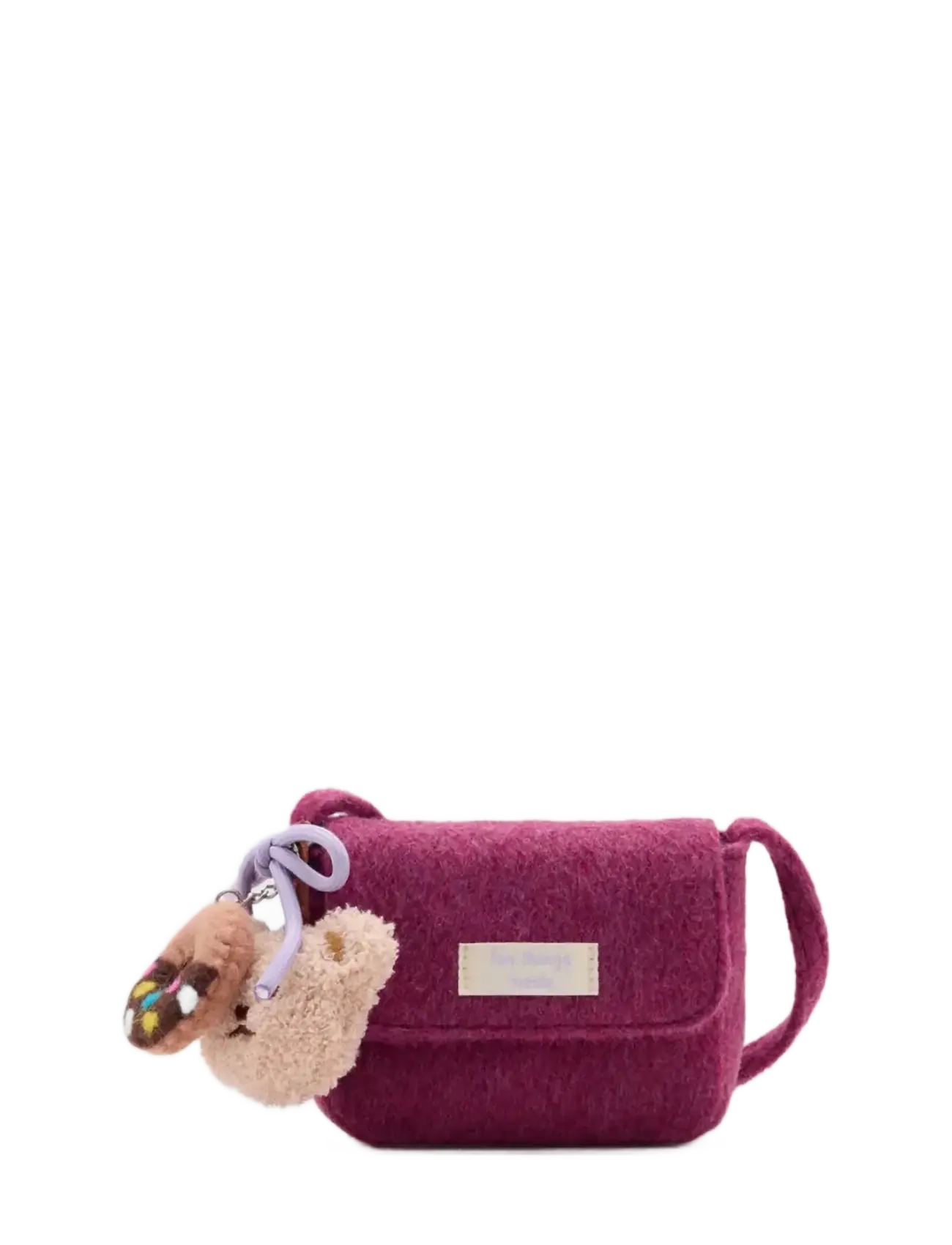 Mango Faux Fur Crossbody Bag With Hanging Teddy Charm - Purple - ONE SIZE