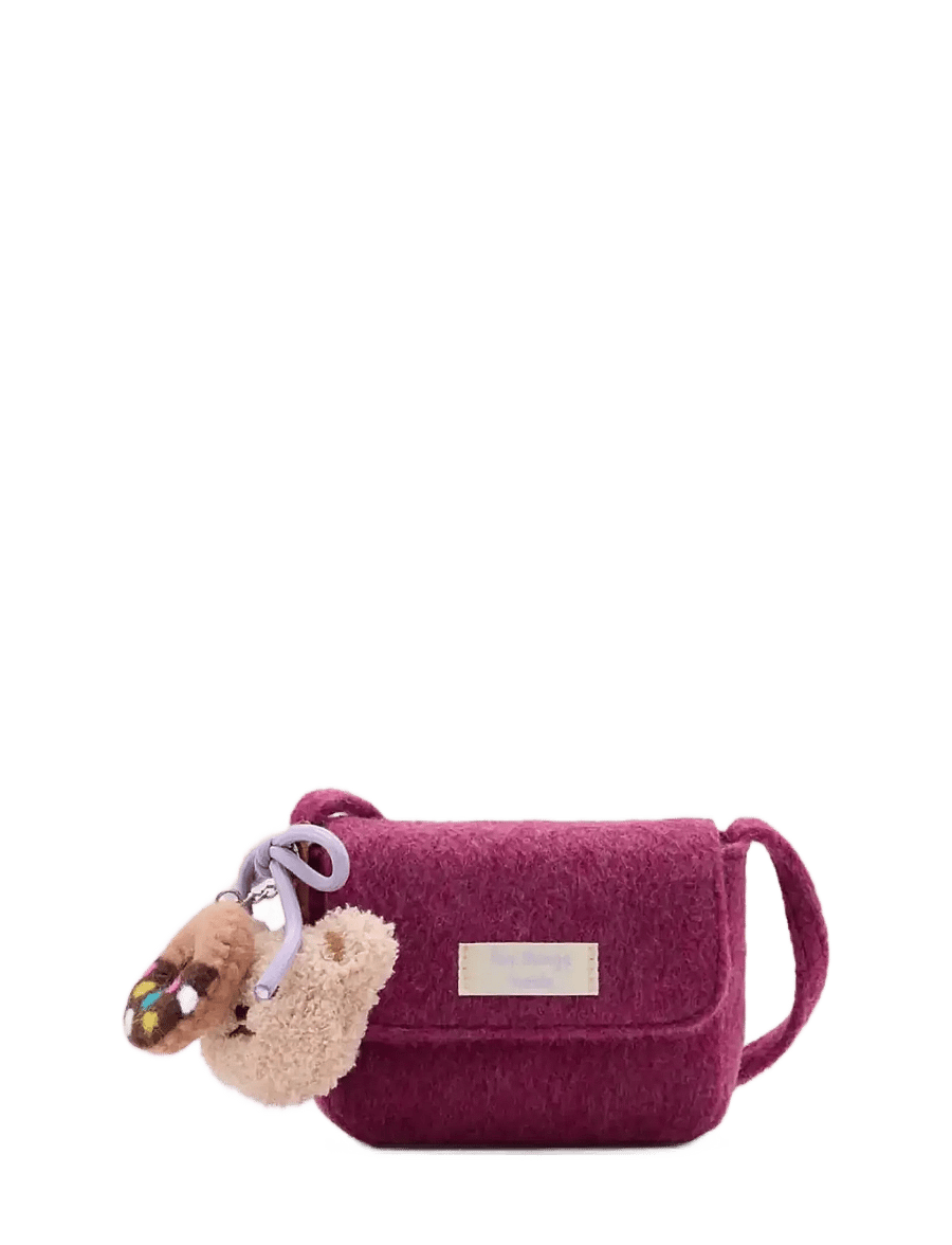Mango - Faux fur crossbody bag with hanging teddy charm - axelremsväskor - medium purple - 0